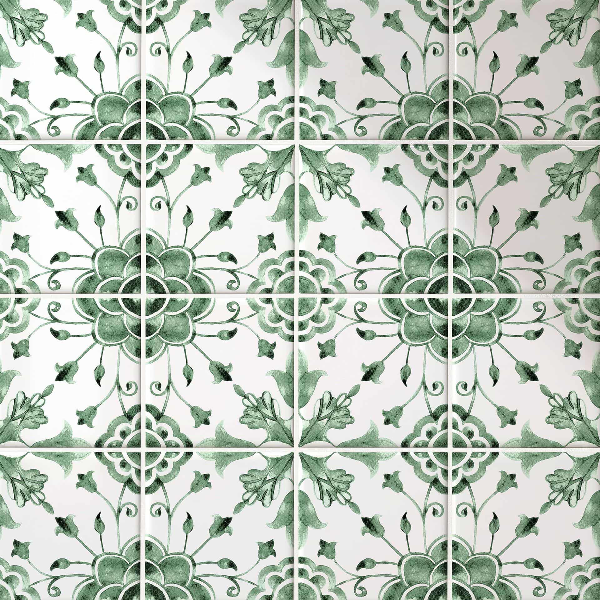 Azulejos Adhesivos Acuarela - Flor verde - lote de 12