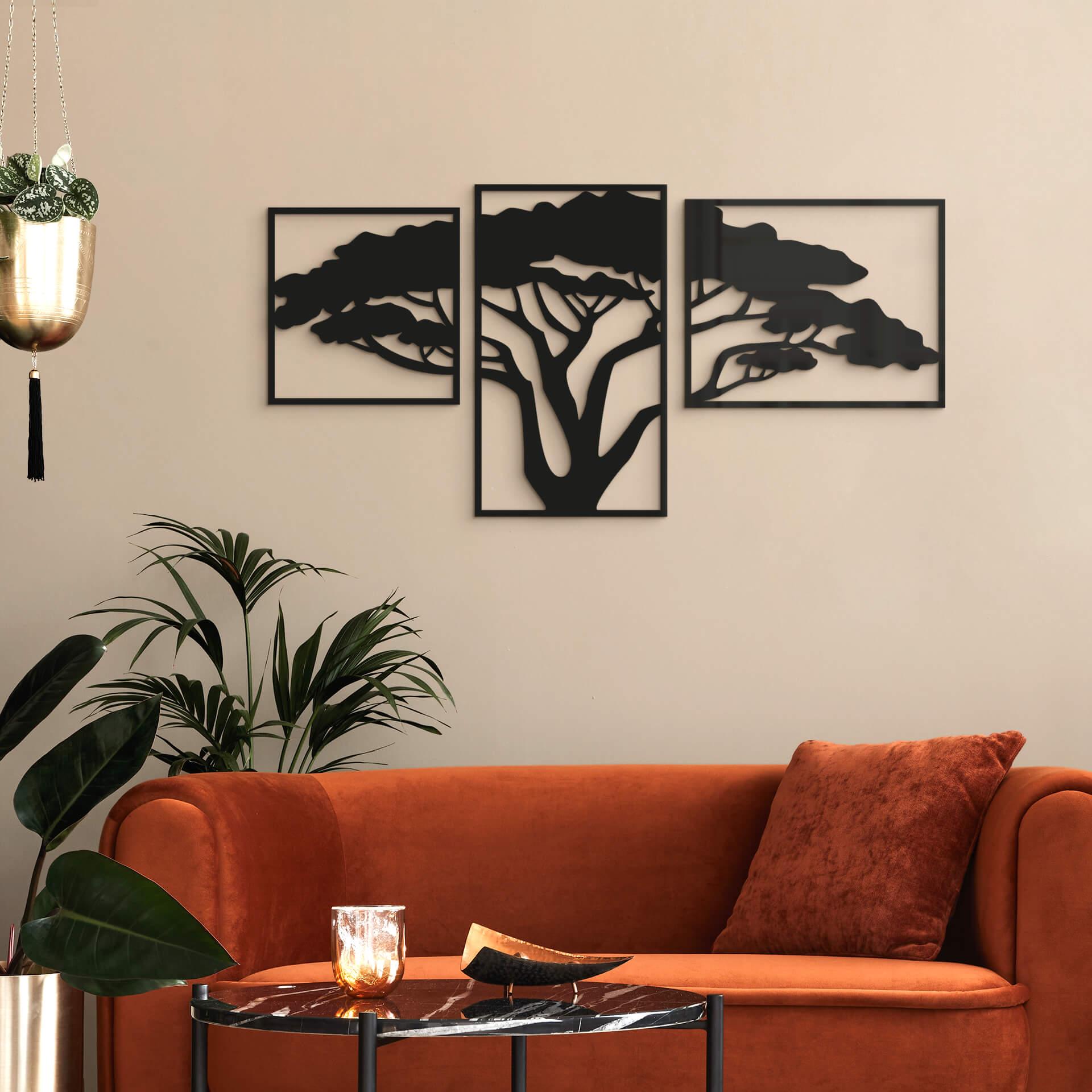 Decoración mural árbol africano - vidrio acrílico (3 piezas)