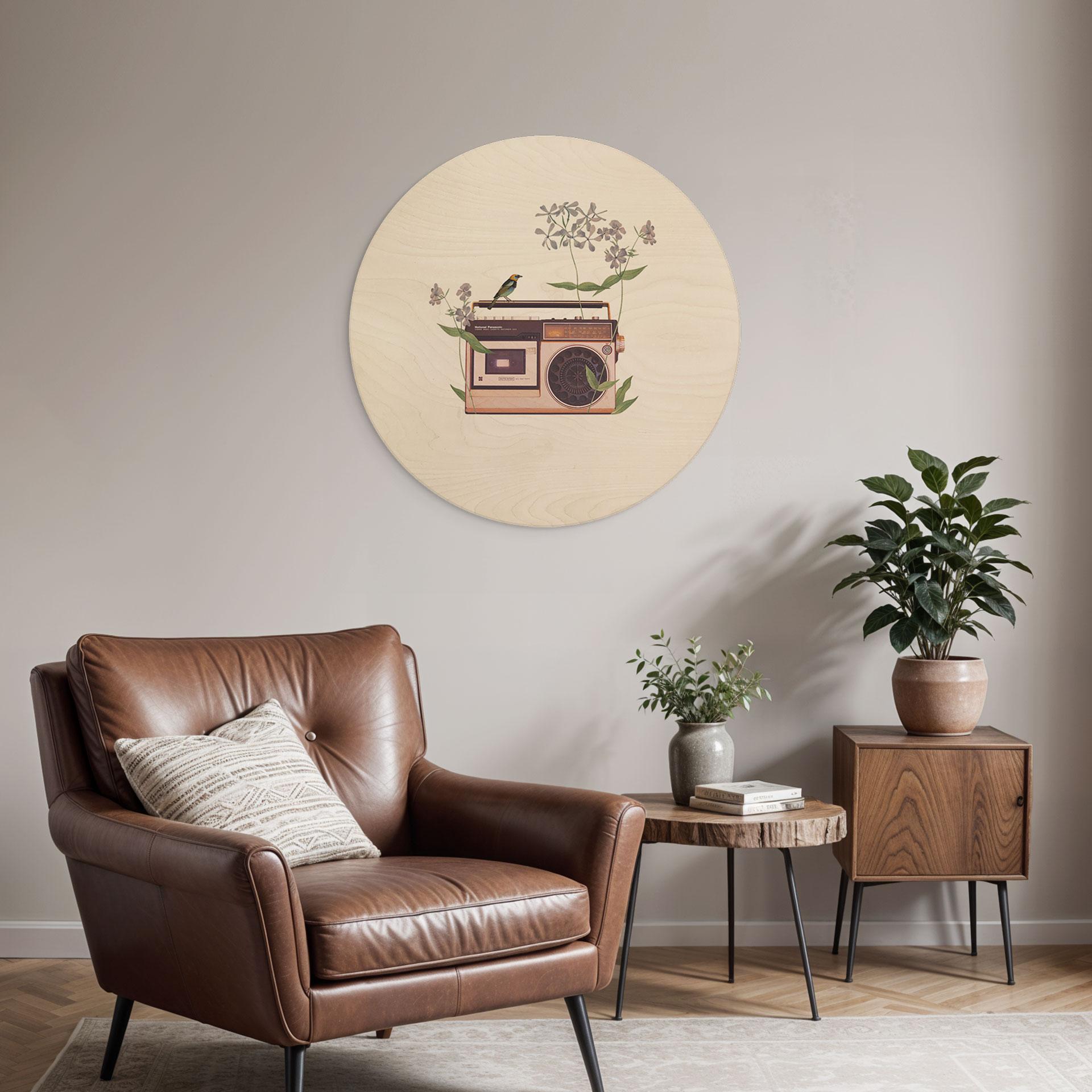 Billede af træ Retro Radio floral - Frida Floral Studio - Rund