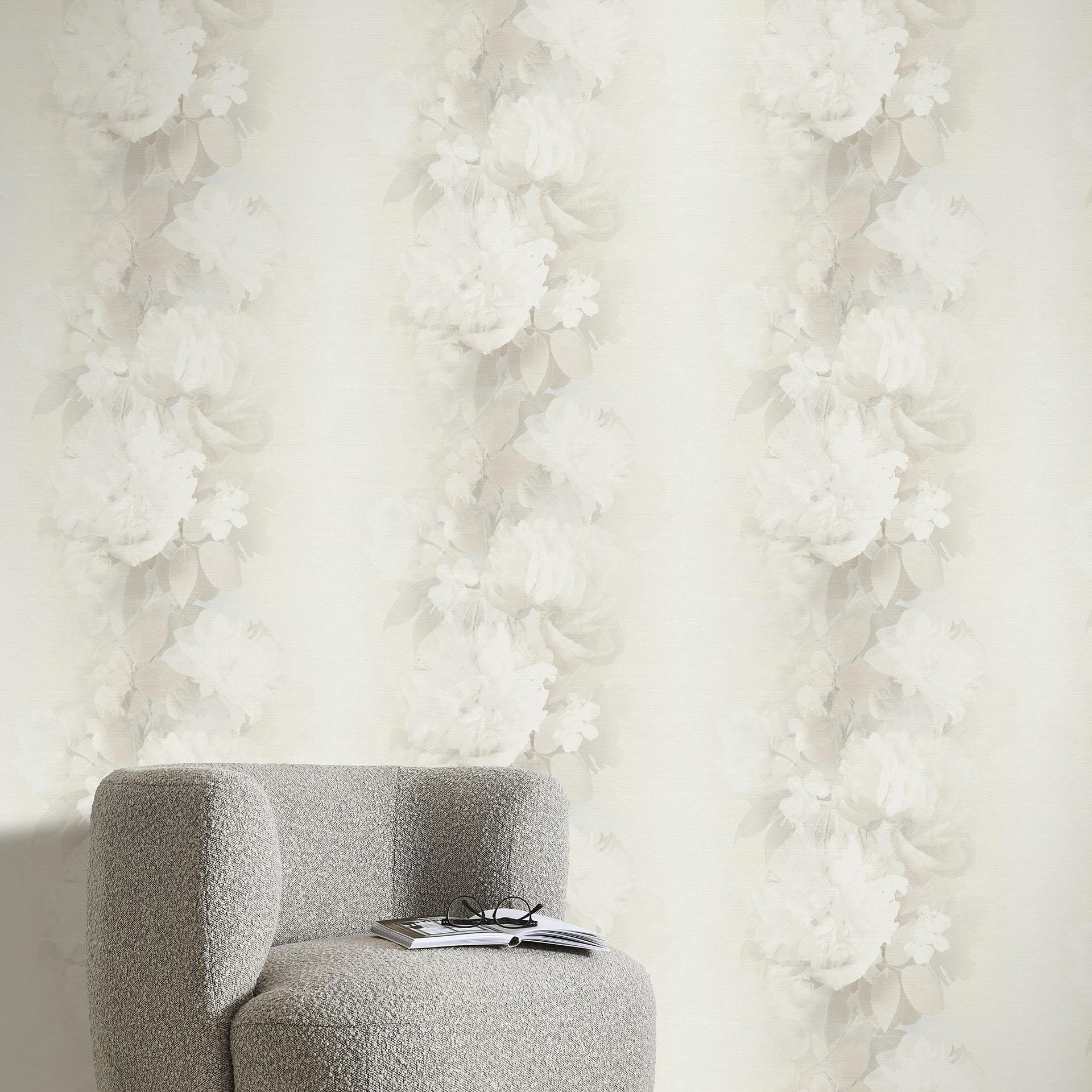 Ikke-vævet tapet, blomstermotiv tapet Aurora light taupe