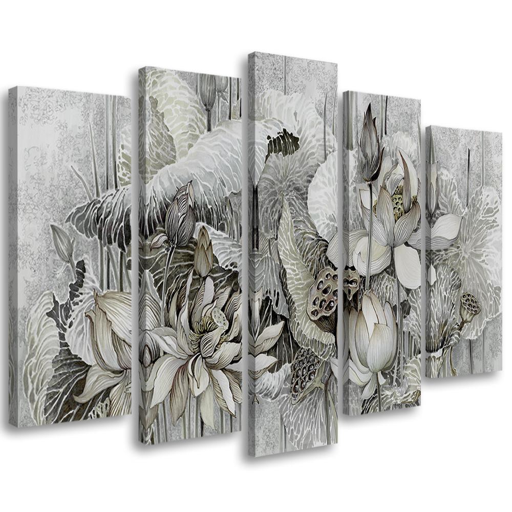 5 stykke lærredstryk, Saint Lotus-blomster