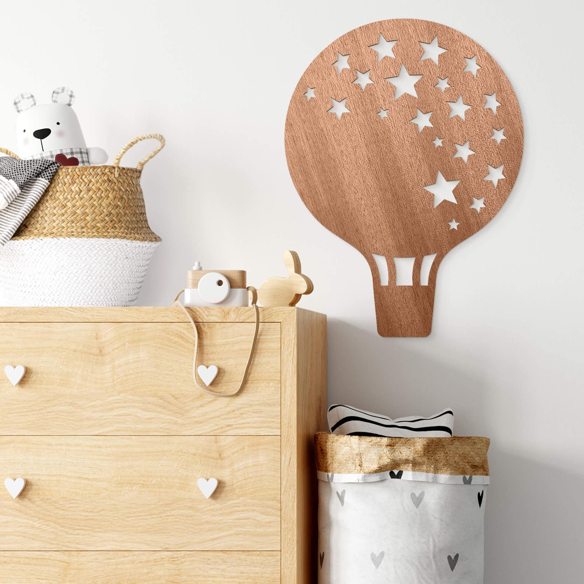 Decoración en madera caoba - Globo aerostático con estrellas