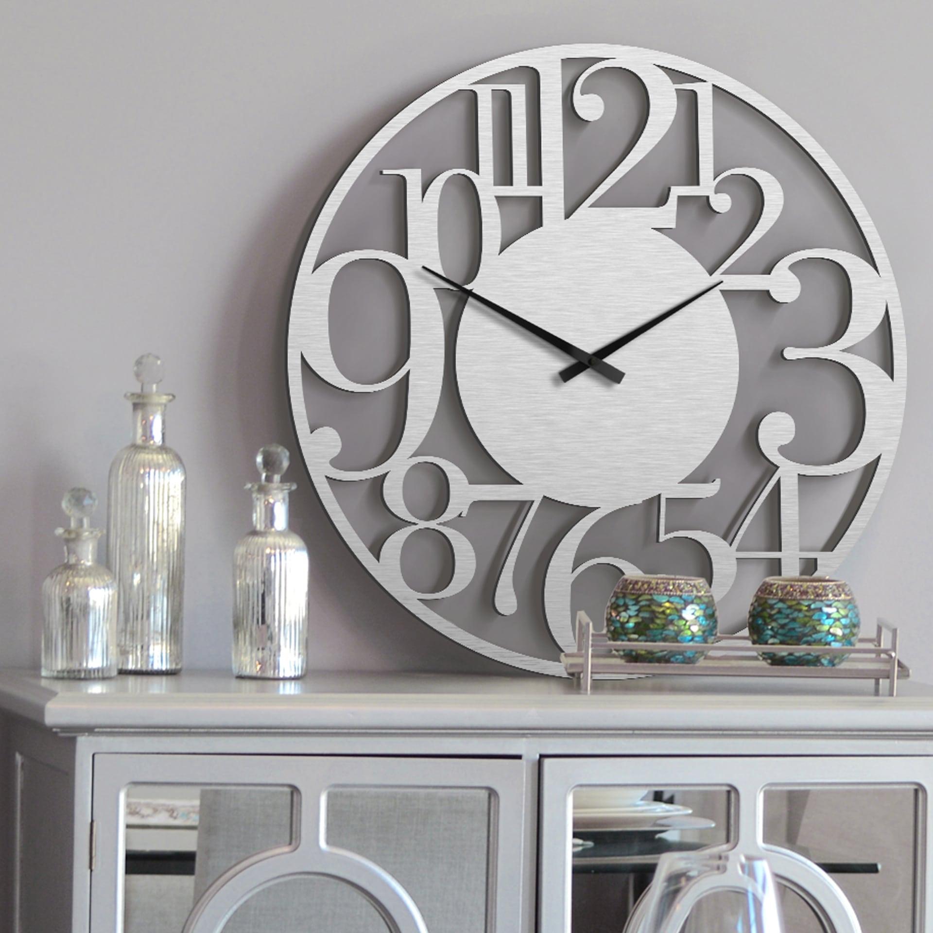 XXL Wanduhr Alu-Dibond-Silbereffekt - Modern - Ø 70 cm