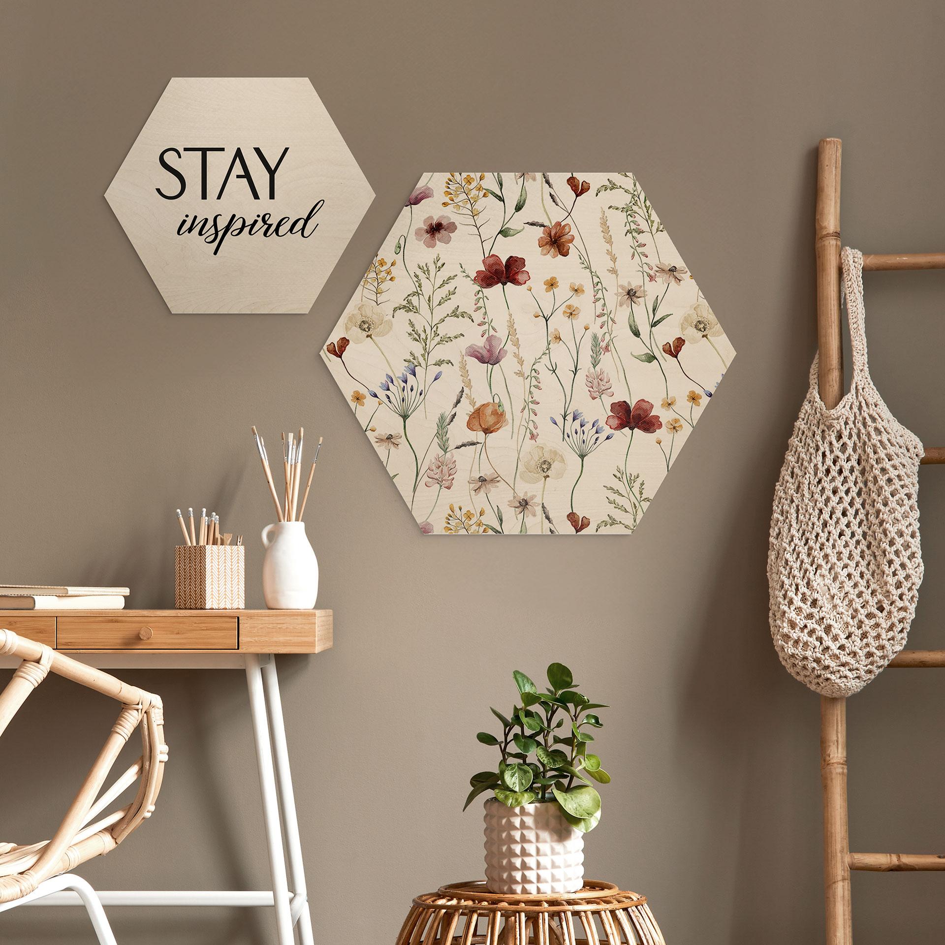 Sekskantet træ Farverige vilde blomster - UN Designs