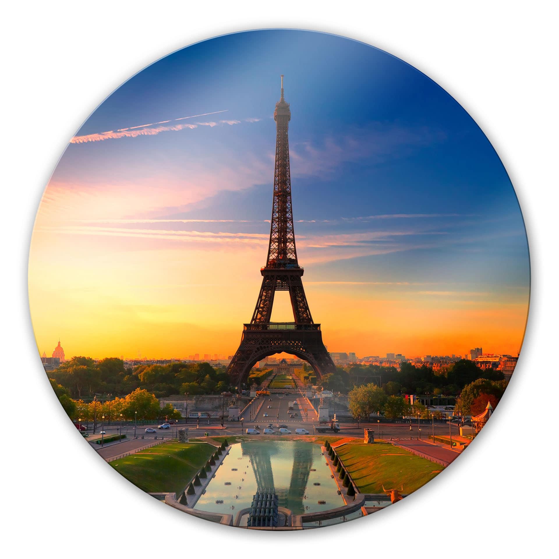 Glasbillede - Eiffel Tårnet i Solnedgang - Rund