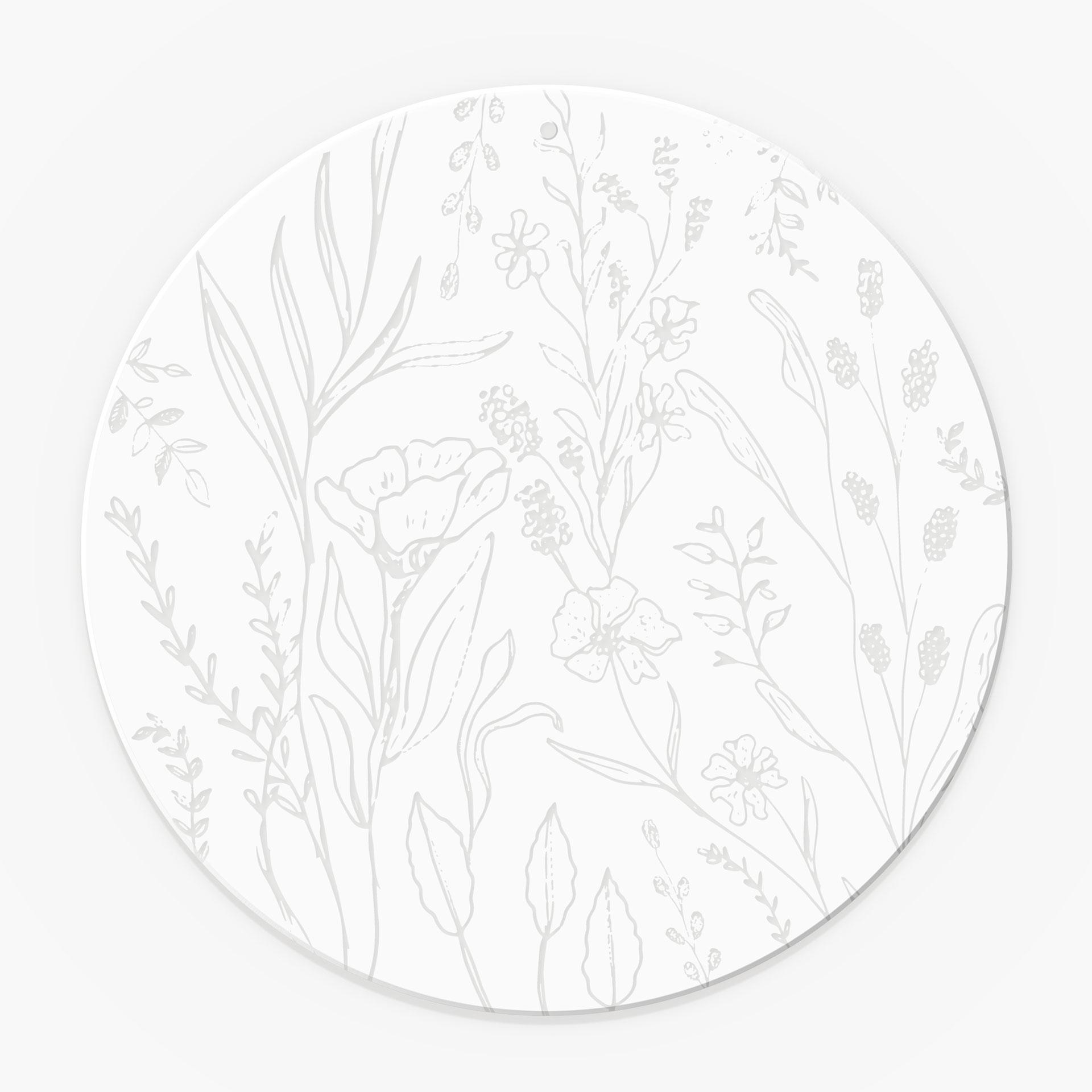 Acrylglas, raamfoto om wilde bloemen in lijnkunststijl op te hangen - rond
