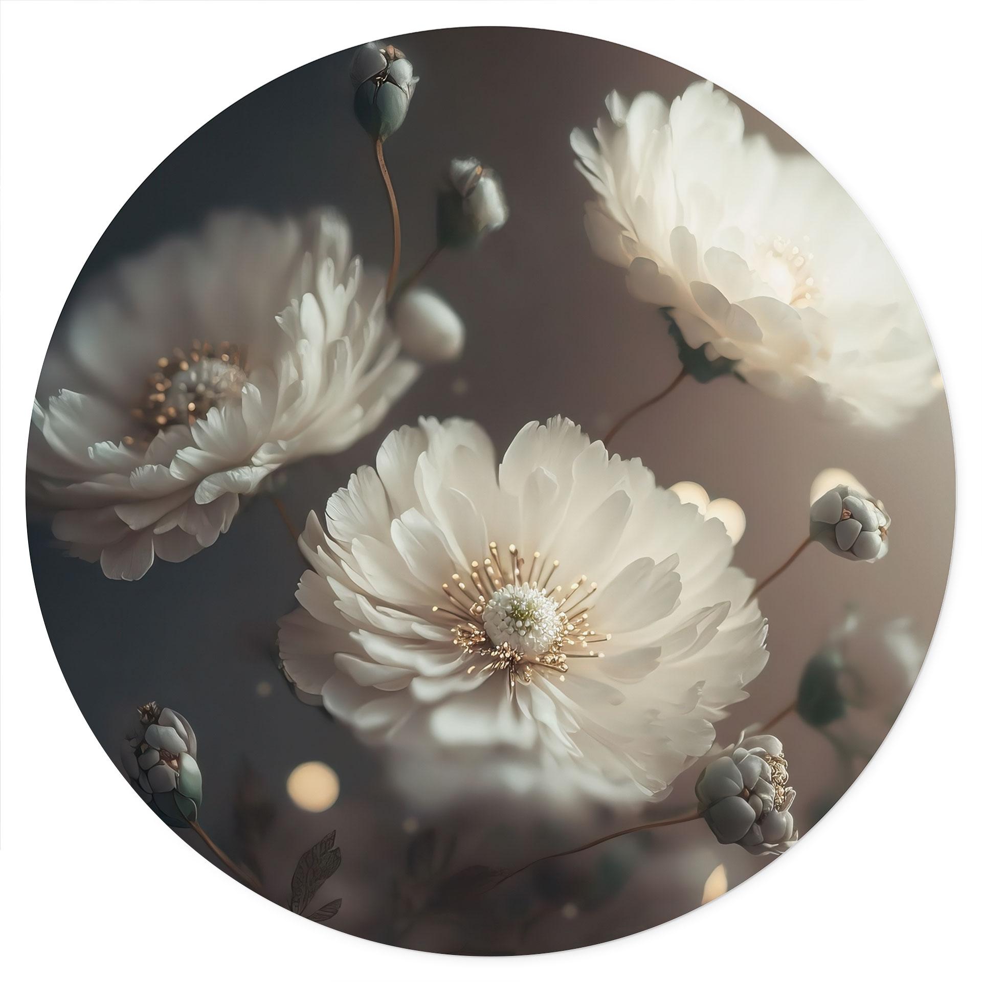 Muursticker Witte bloemen met goudstof - Treechild - Rond