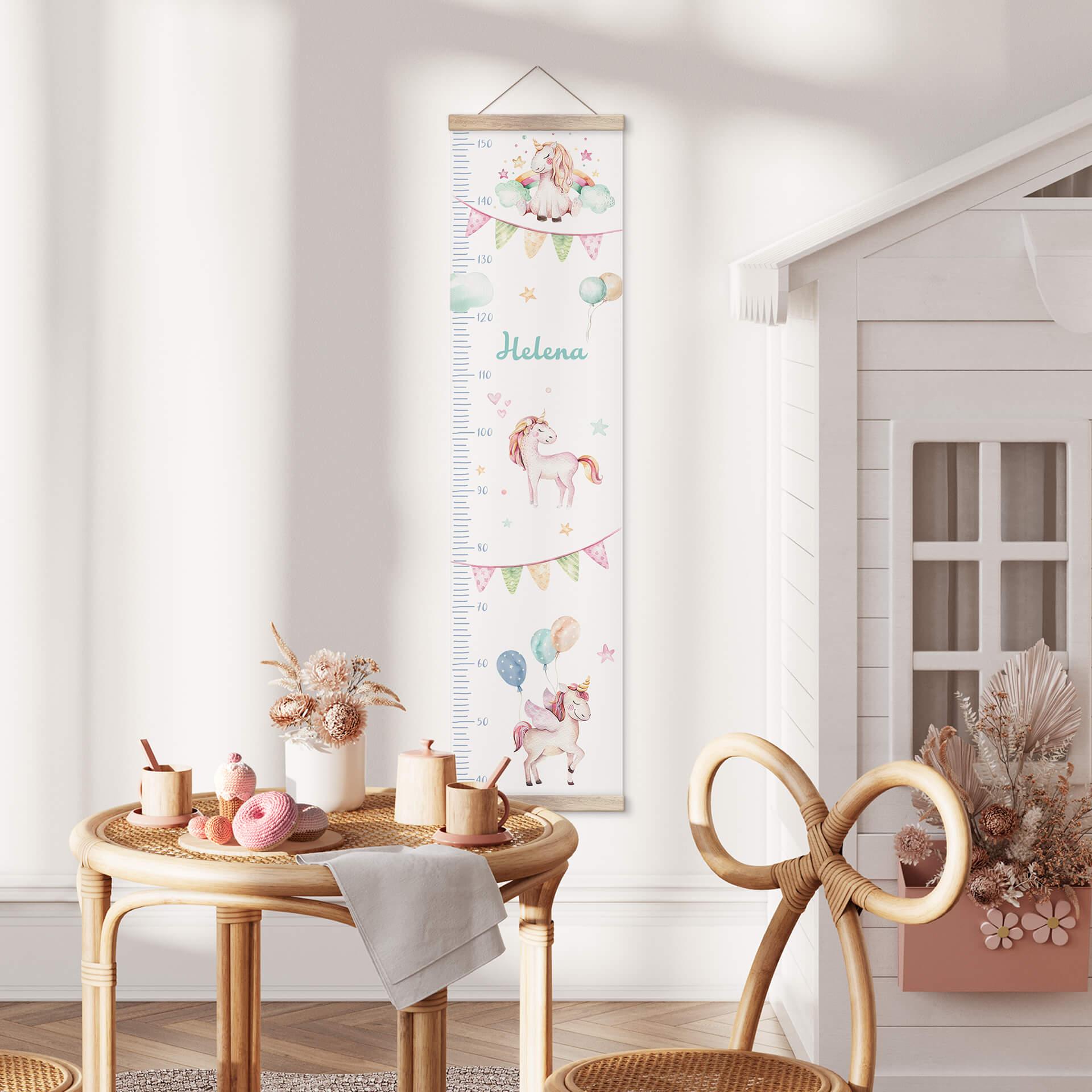 Gepersonaliseerde meetlat voor kinderen - Kvilis - Eenhoorns - 30x120 cm