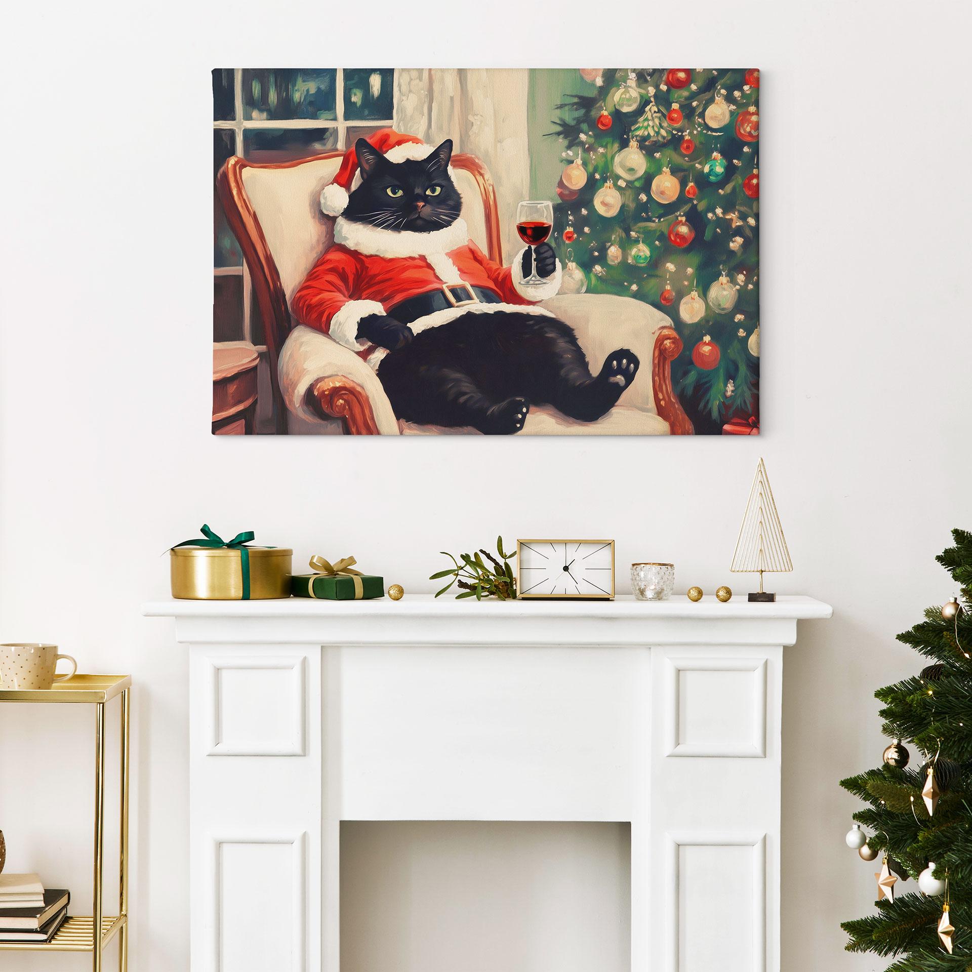 Canvas schilderij Kerstkat met wijn - Melloi Art Prints