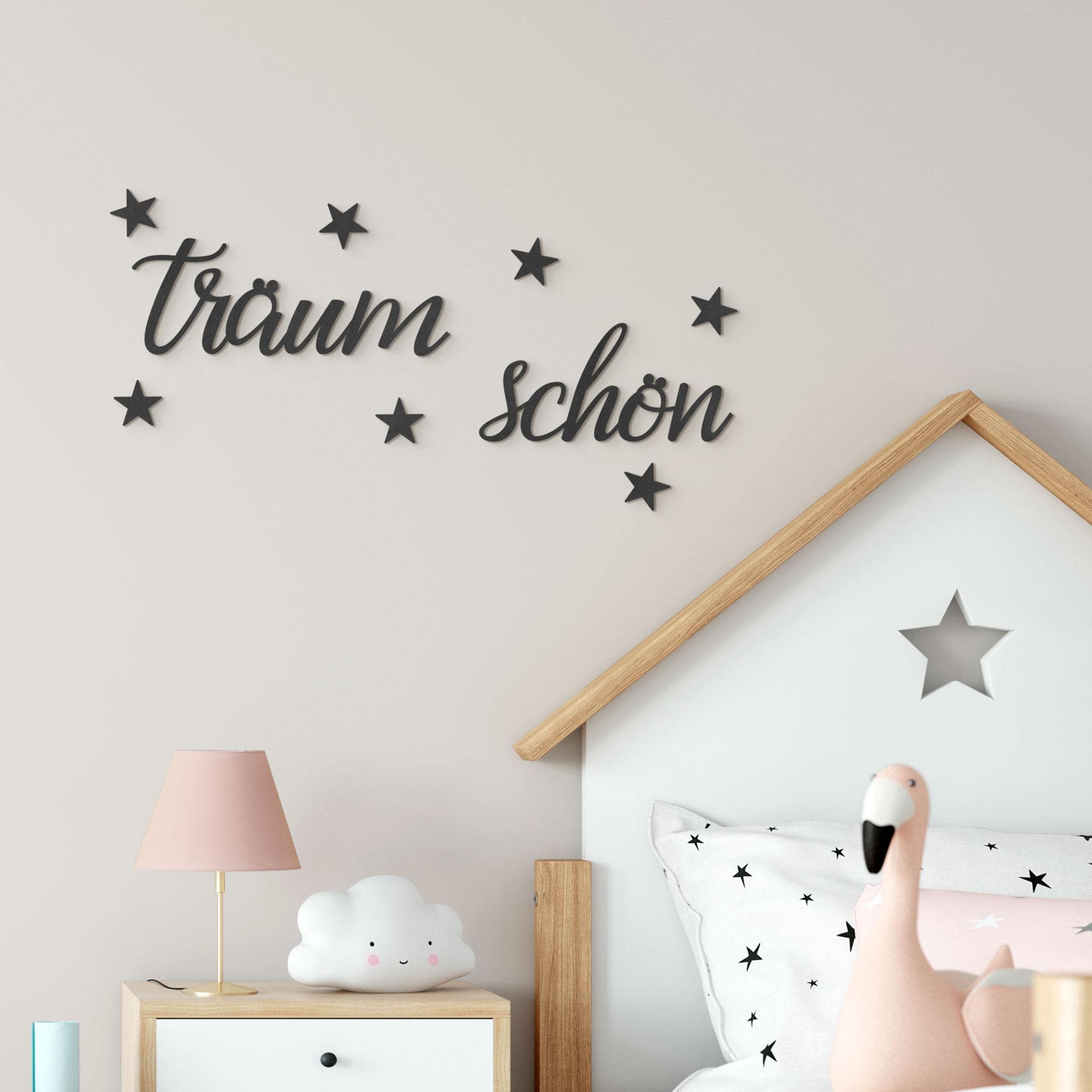 3D Schriftzug Träum Schön mit Sternen - MDF Deko