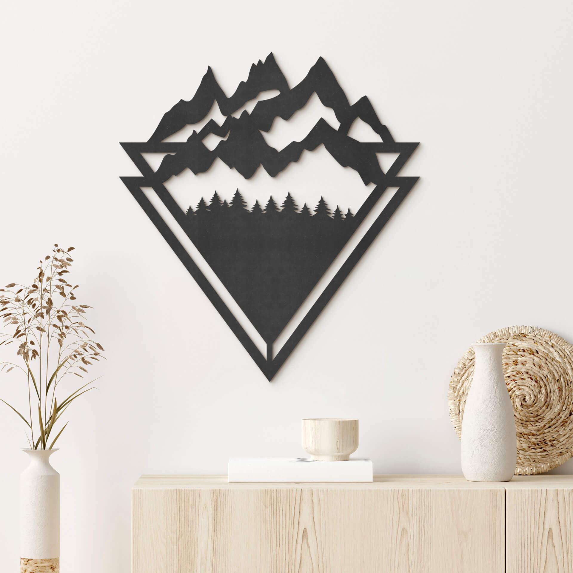 MDF - Decoración en madera - Line-Art - Paisaje: Montañas con bosque