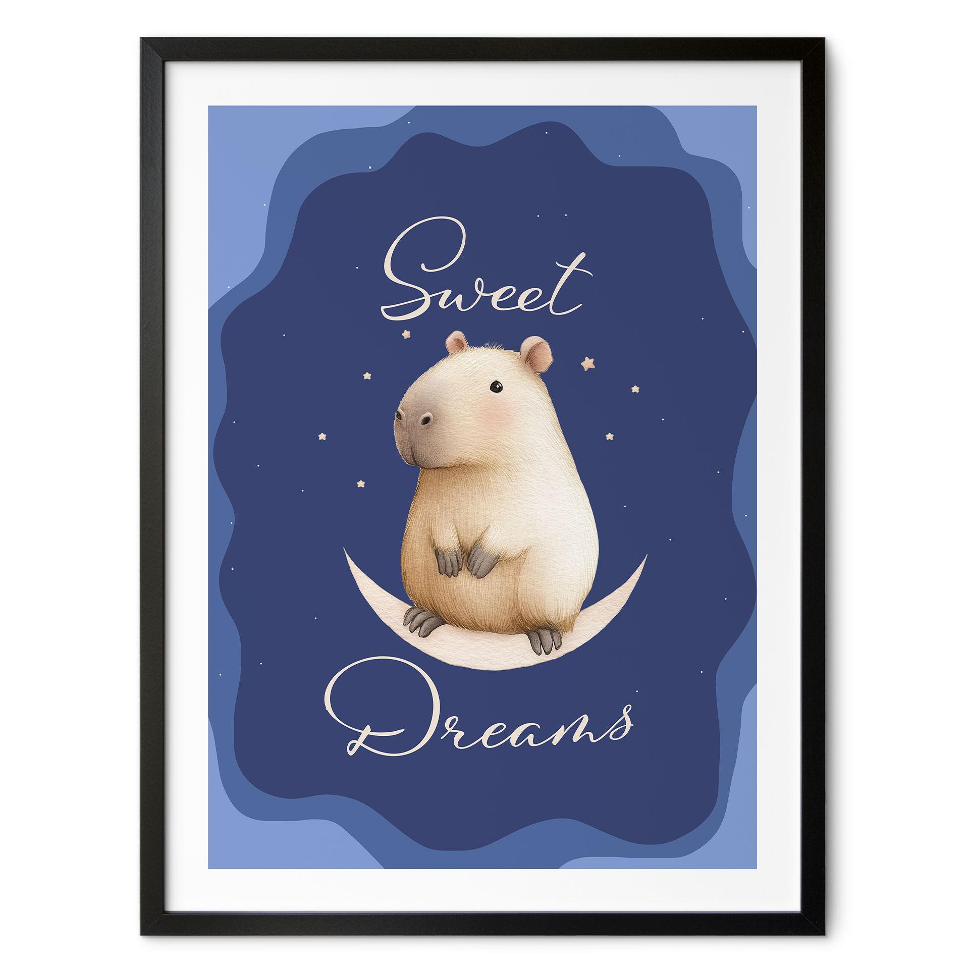 Plakat til børn - Sweet Dreams - Capybara på månen