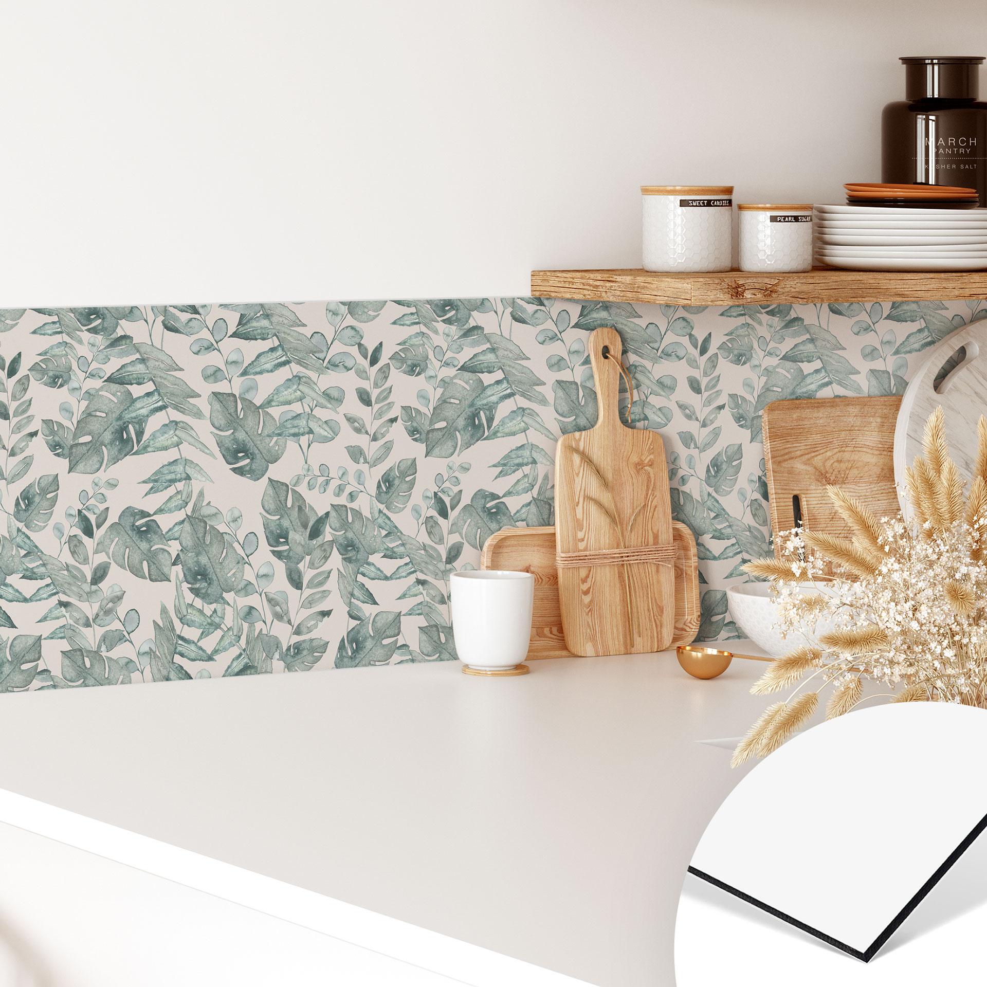 Stænkplade til køkken jungleblade akvarel creme - Bloomery Decor