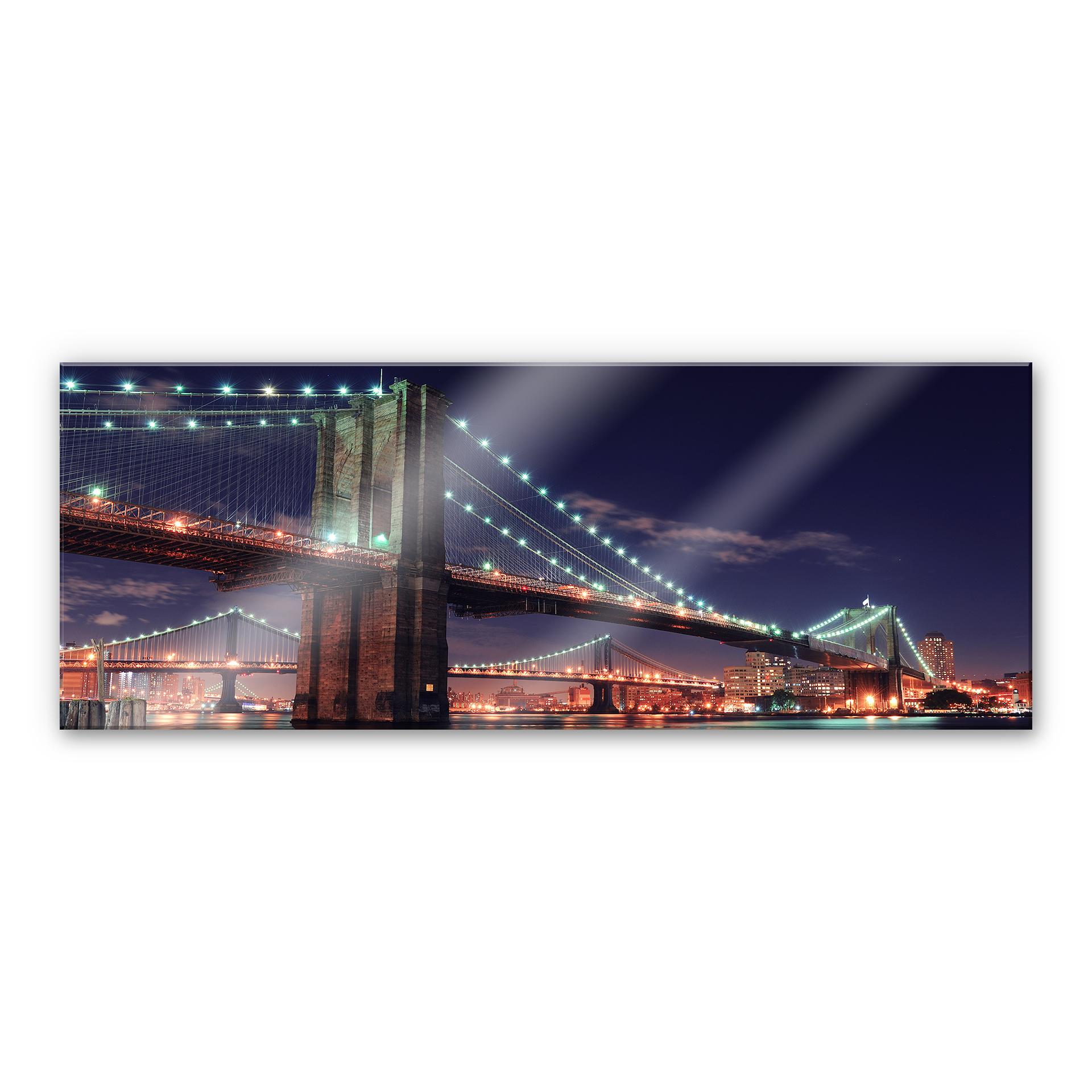 Akrylbillede Manhattan Bridge om natten 2 - Panorama