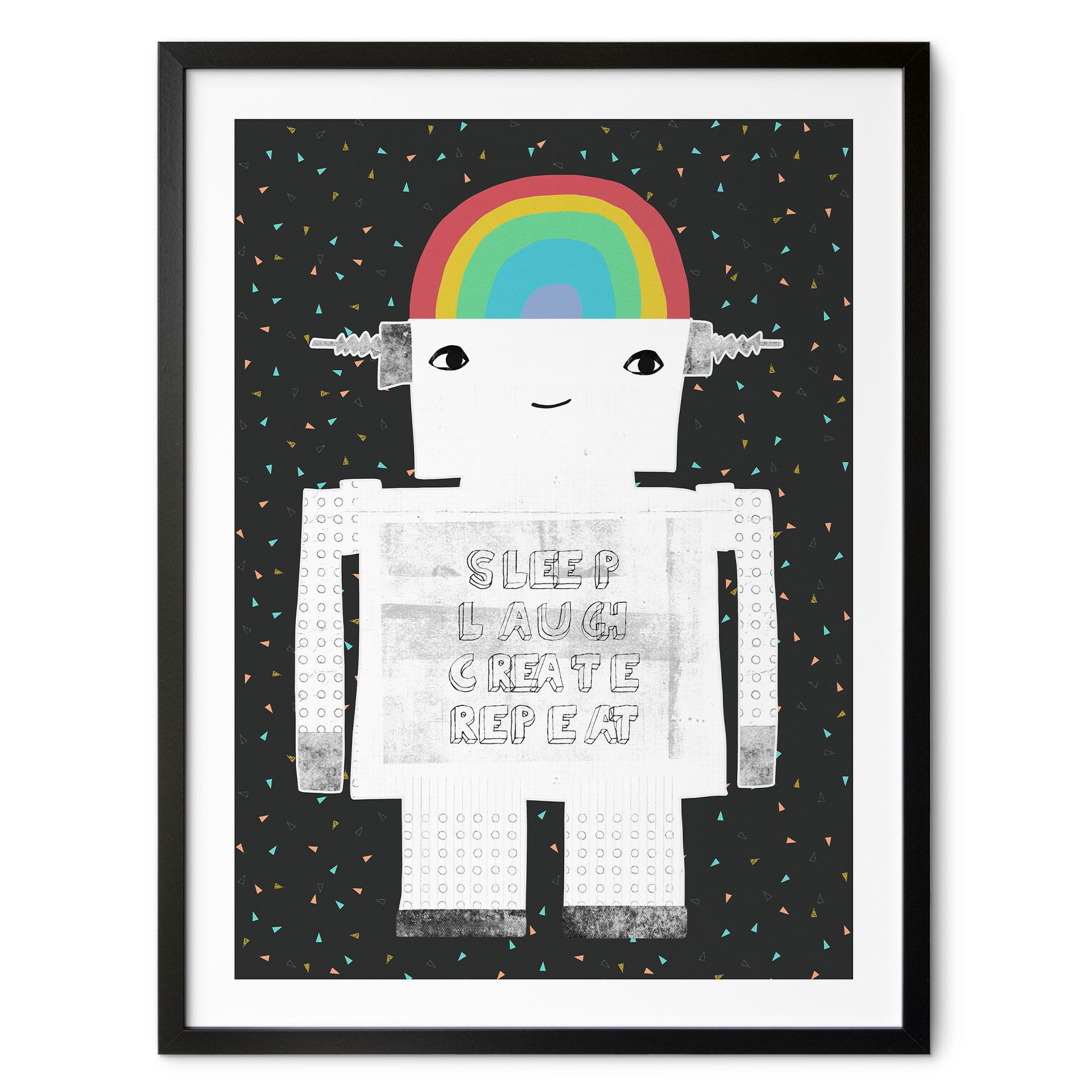 Plakat til børn - Regnbuerobot Sleep Laugh Create - Treechild