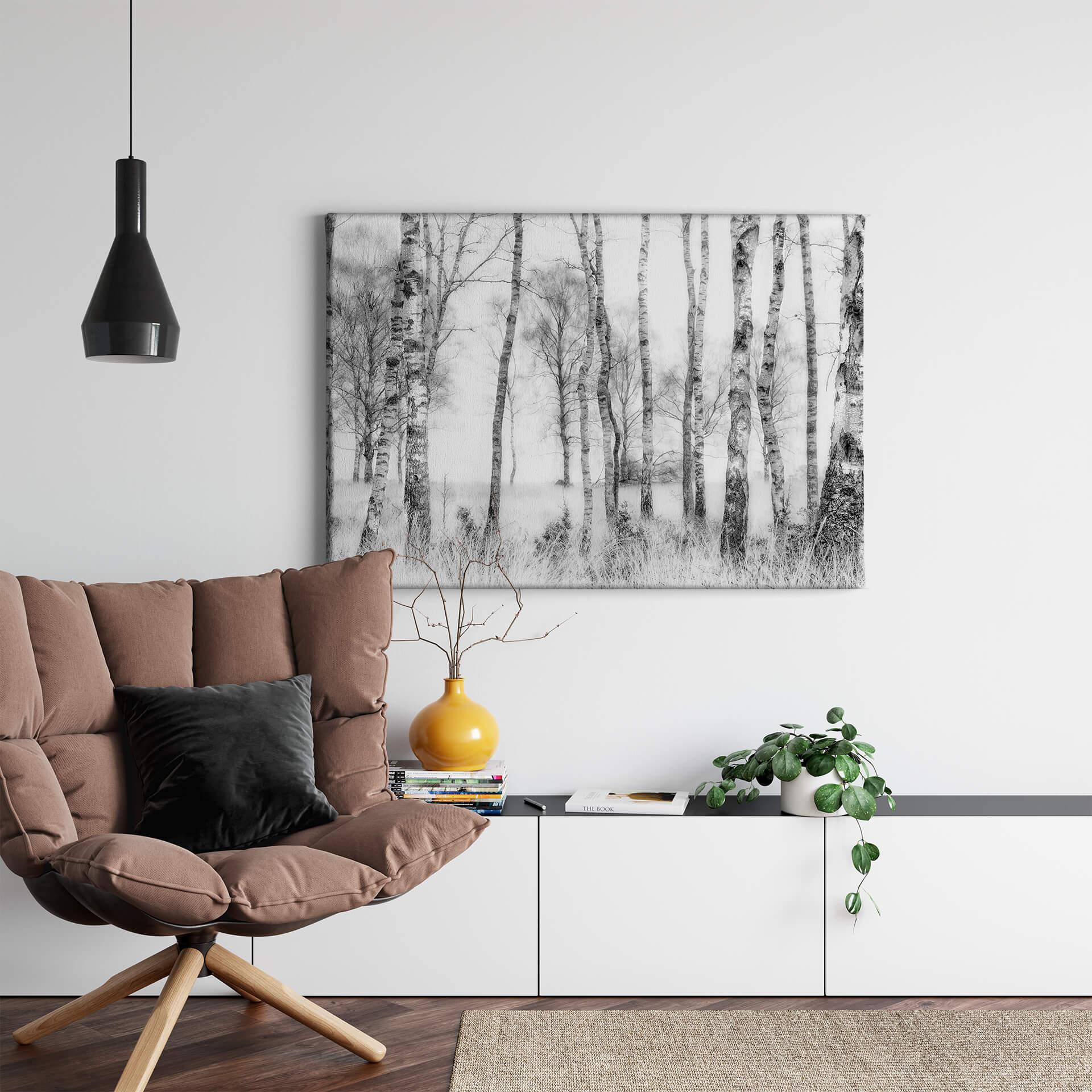 Lienzo Talen - Bosque de abedules en blanco y negro