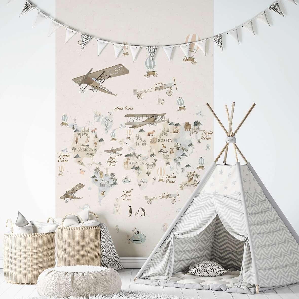 Kinderbehang, vliesbehang met illustratie Kids Walls beige