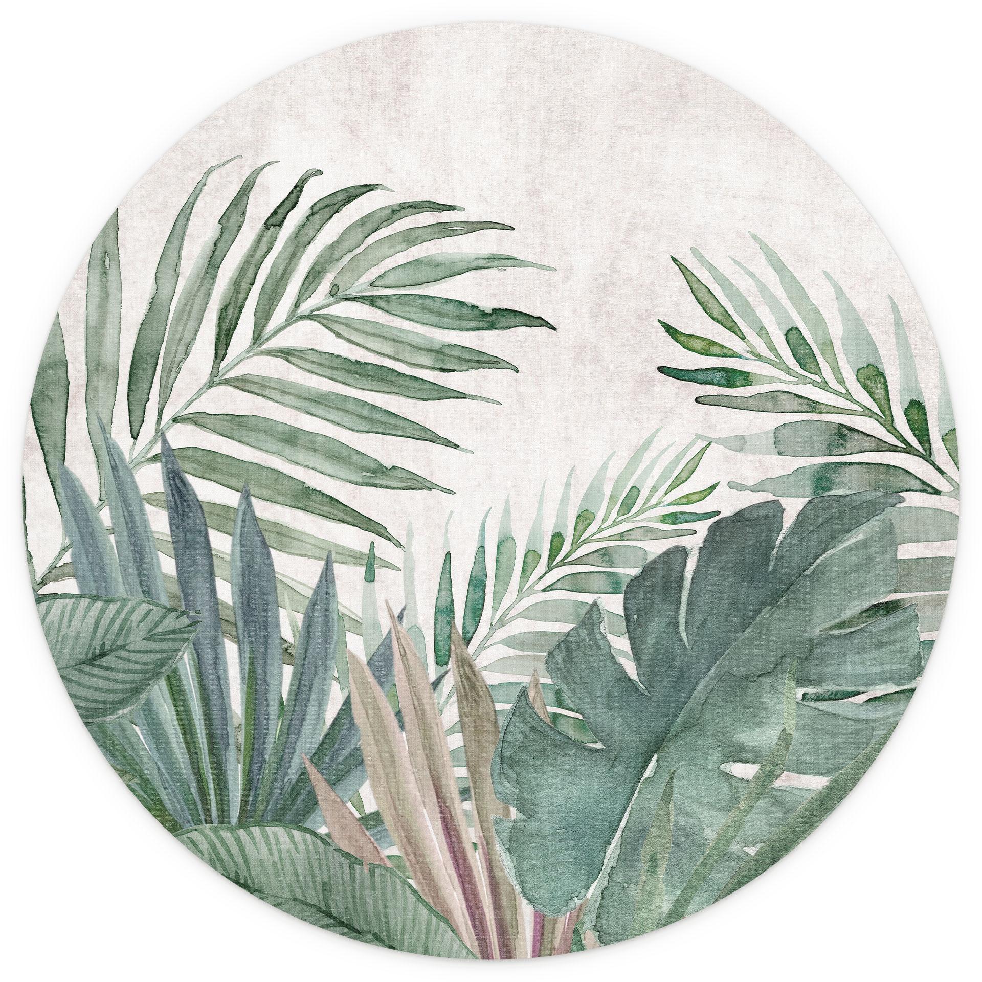 Jungle Leaves Groen Aquarel Fotobehang - Bloemdecor - Rond - vliesbehang/zelfklevend vliesbehang