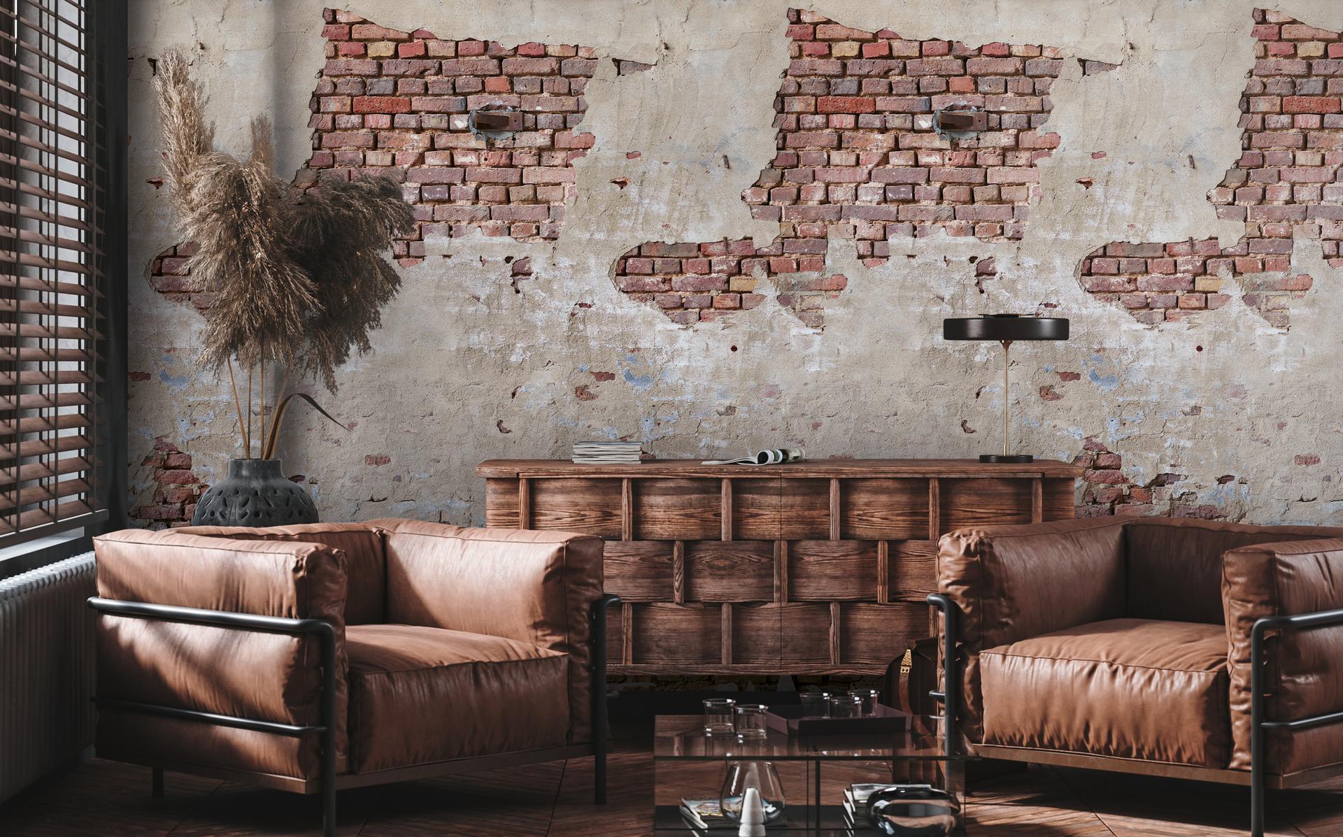 tapet betonvæg beige rød - non-woven tapet Industrial Livingwalls - mat og glat