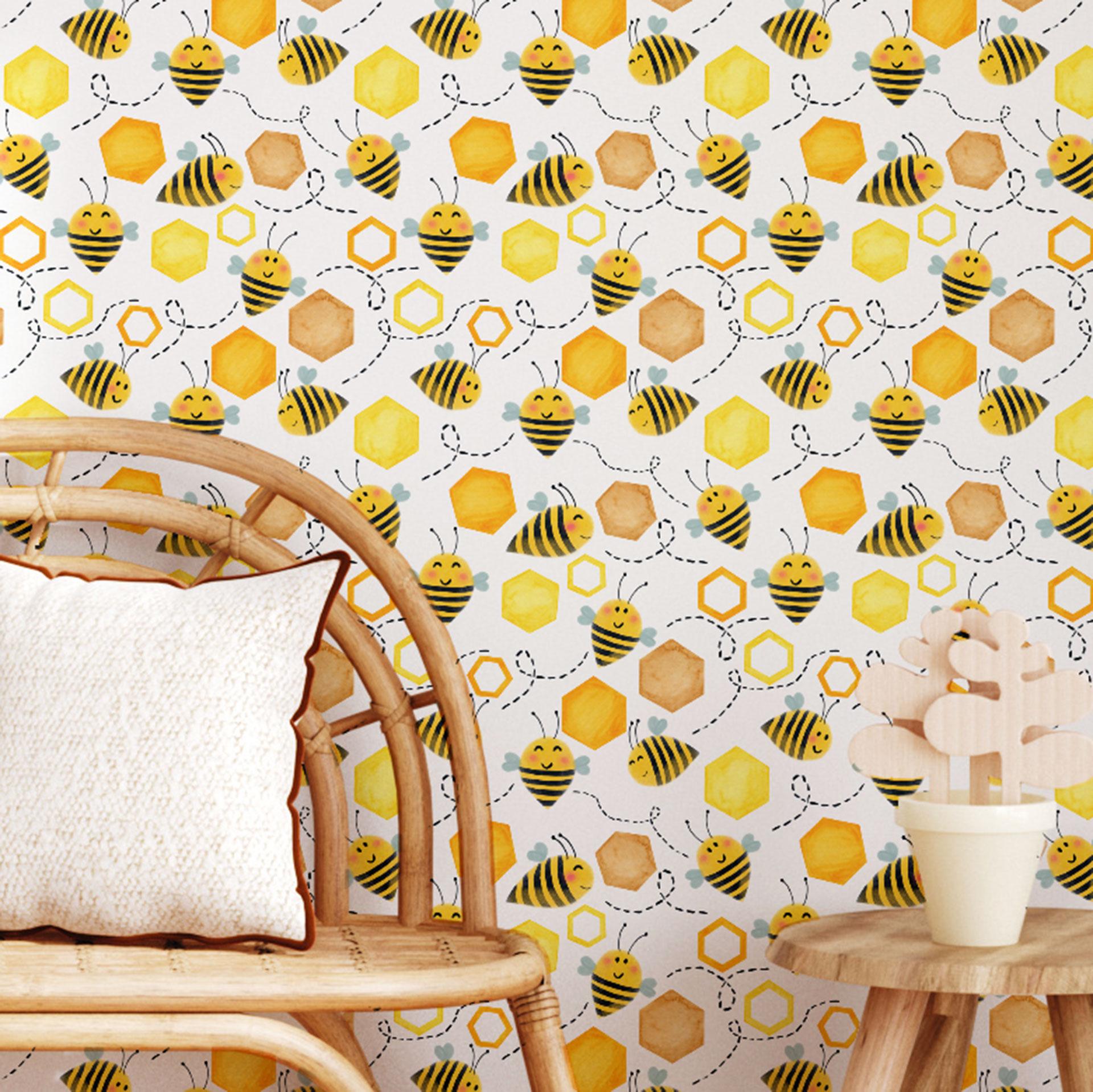 Carta da parati a motivi Api dolci con favi di miele - UN Designs