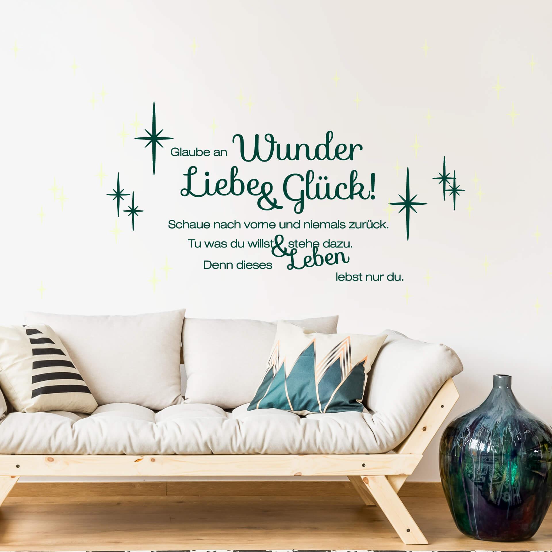 Wandtattoo Glaube an Wunder, Liebe und Glück + Leuchtsterne