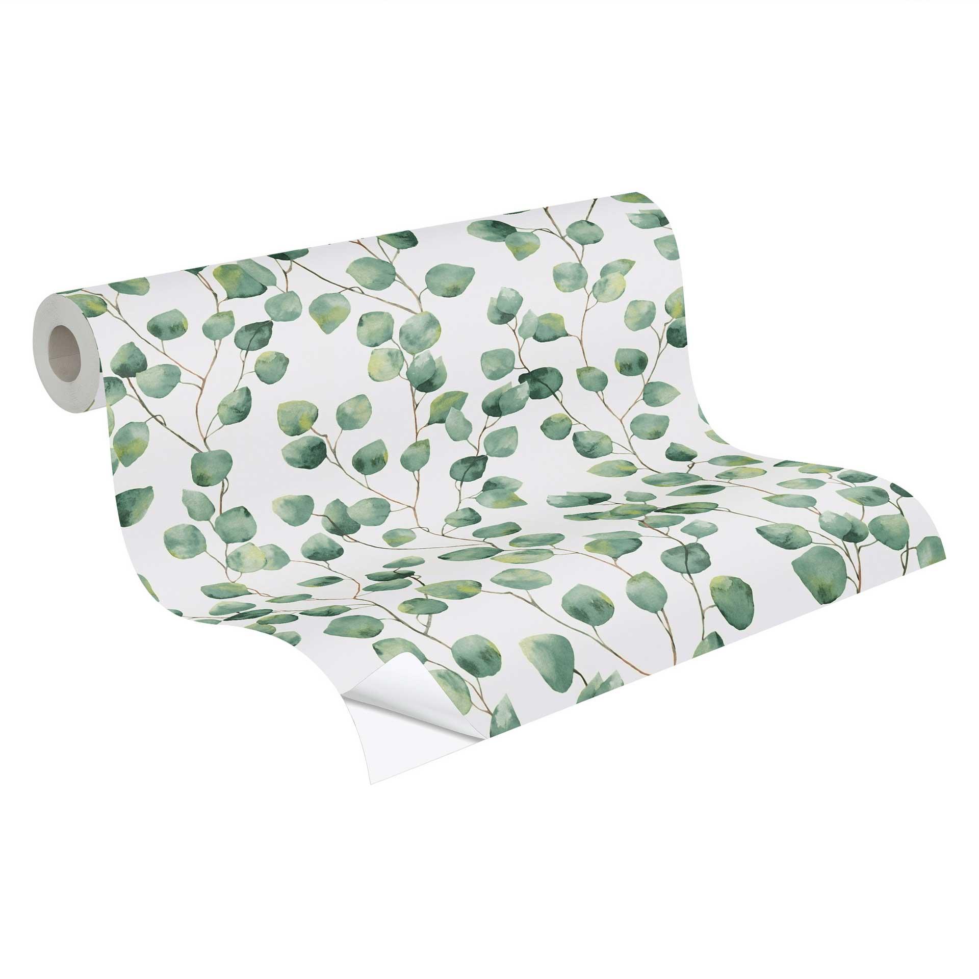 Zelfklevend behang & meubel vinyl - eucalyptus bladeren - groen, wit - rol 840x53 cm