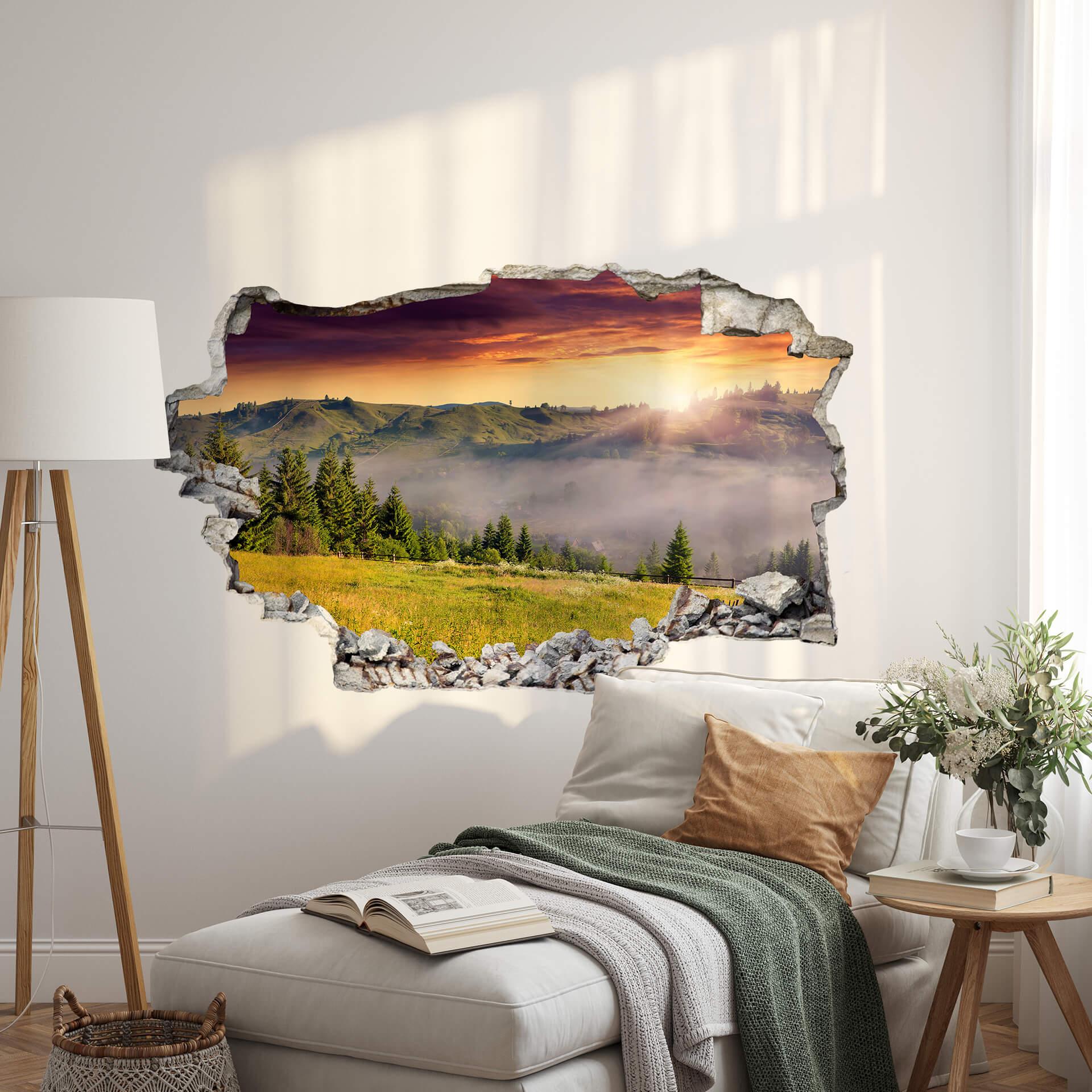 3D Wallsticker bjergdal i tåge