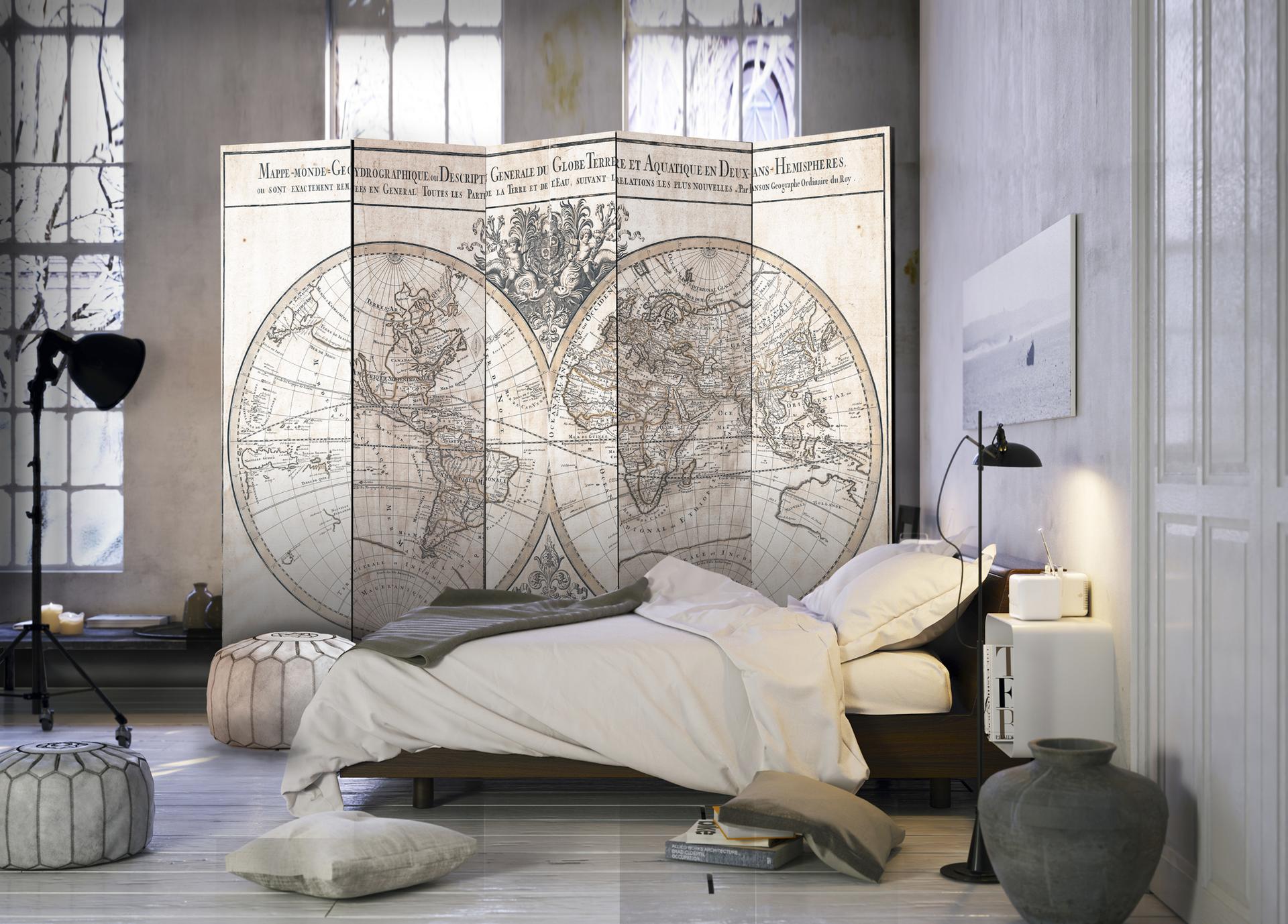 Divisorio per sala - Mappe-Monde Geo-Hydrographique, 5 pezzi - 225x172 cm