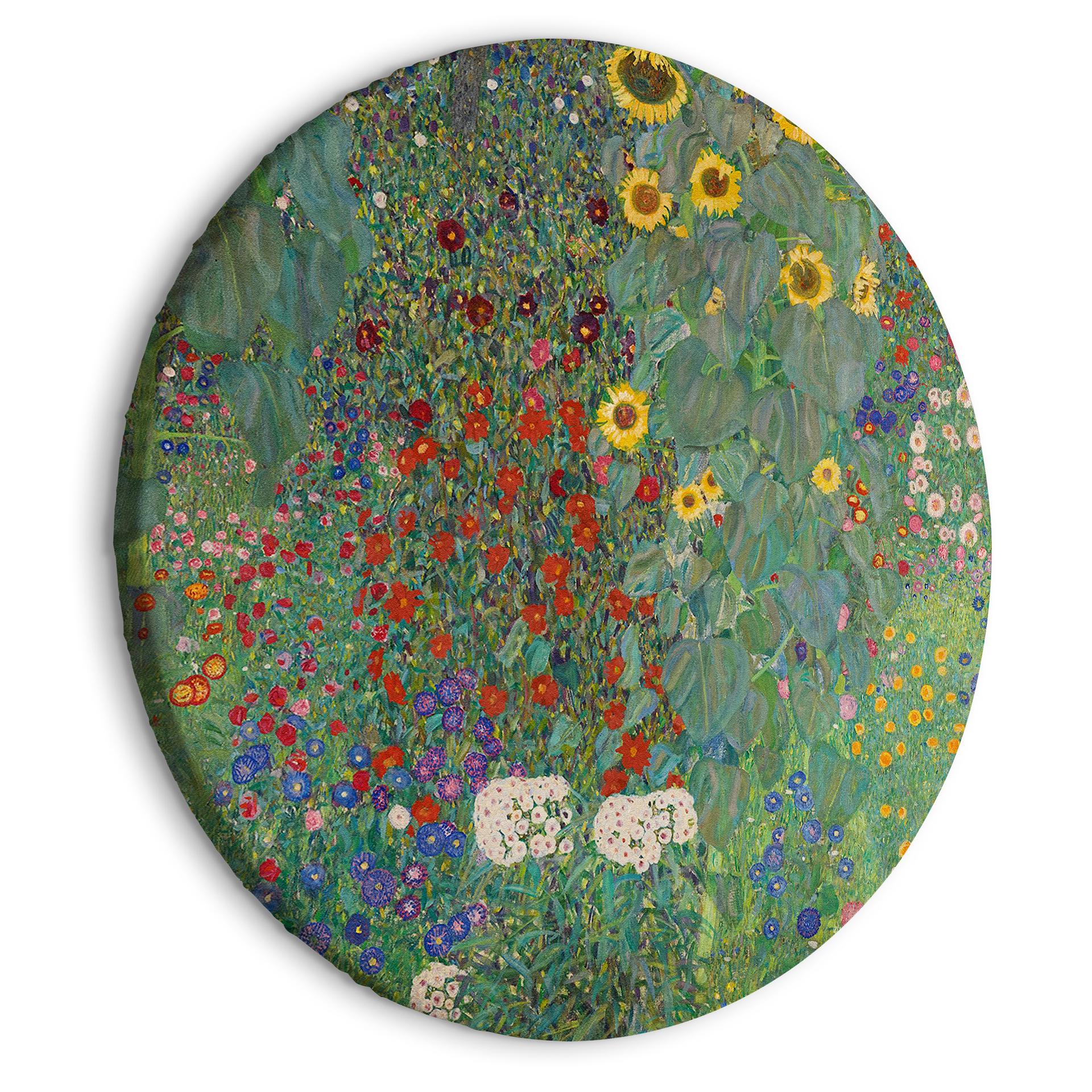 Rundes Leinwandbild Klimt - Bauerngarten mit Sonnenblumen