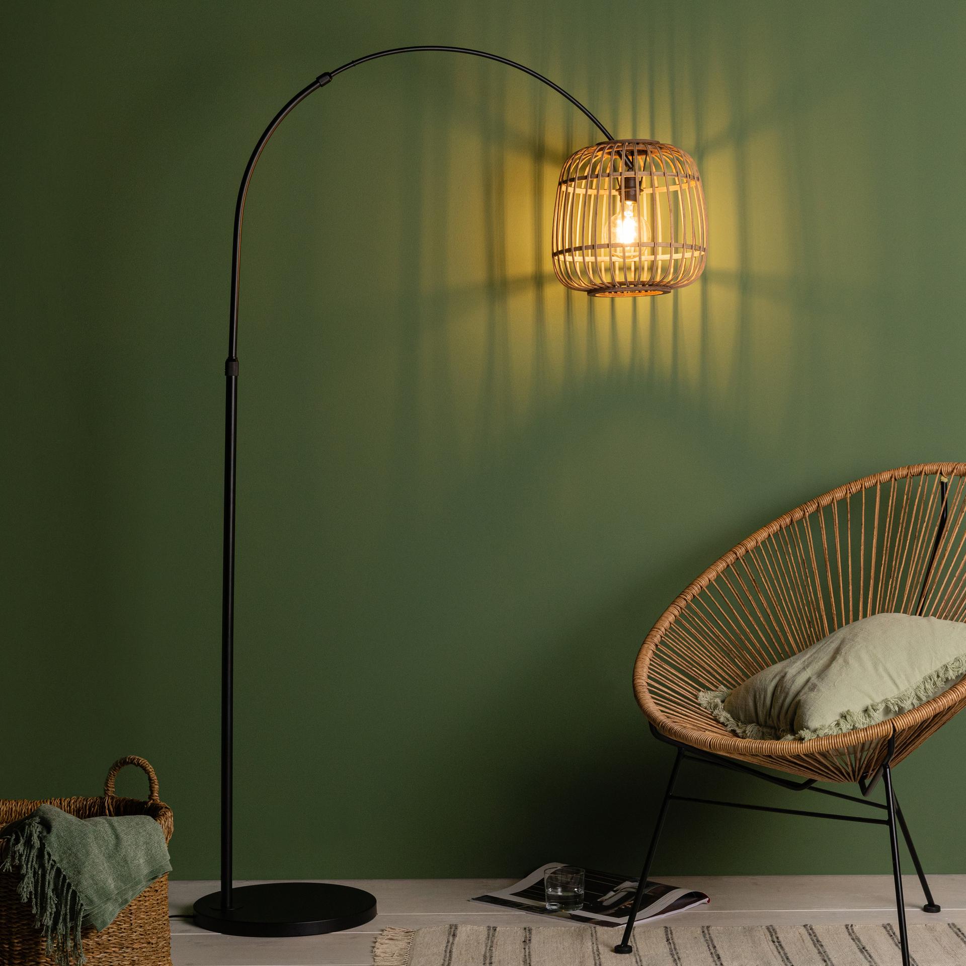 Bogenstandleuchte Lucas, braun, 171 x 36 cm, Rattan Innenleuchte