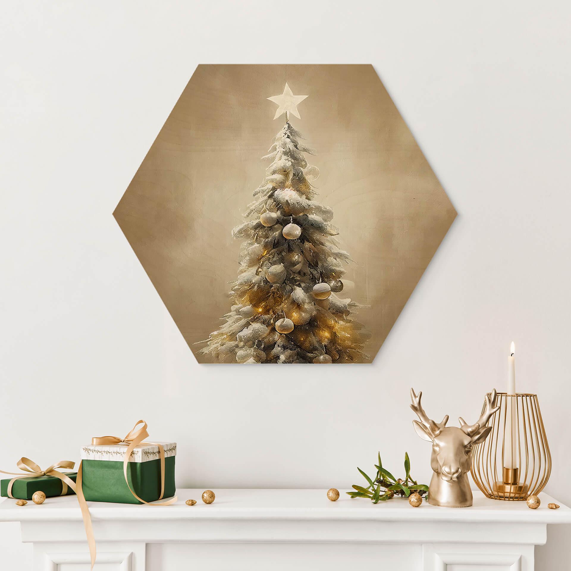 Hexagon Hout Treechild - Golden Christmas Tree