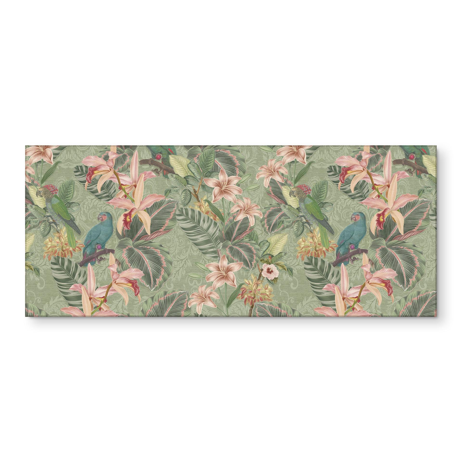 Stænkplade til køkken jungle med papegøjer grøn - Bloomery Decor