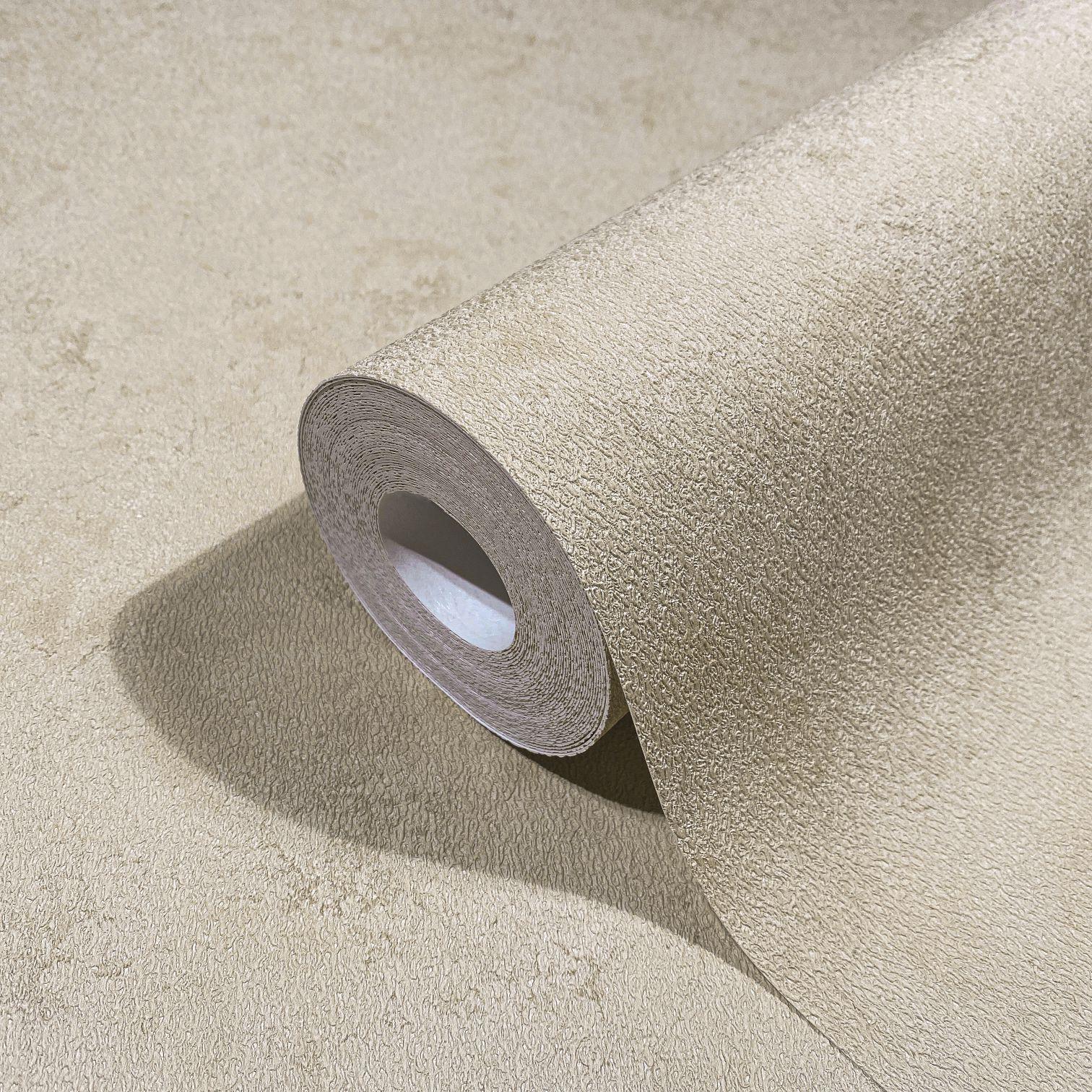 Vliesbehang in moderne gipslook met beige textuur