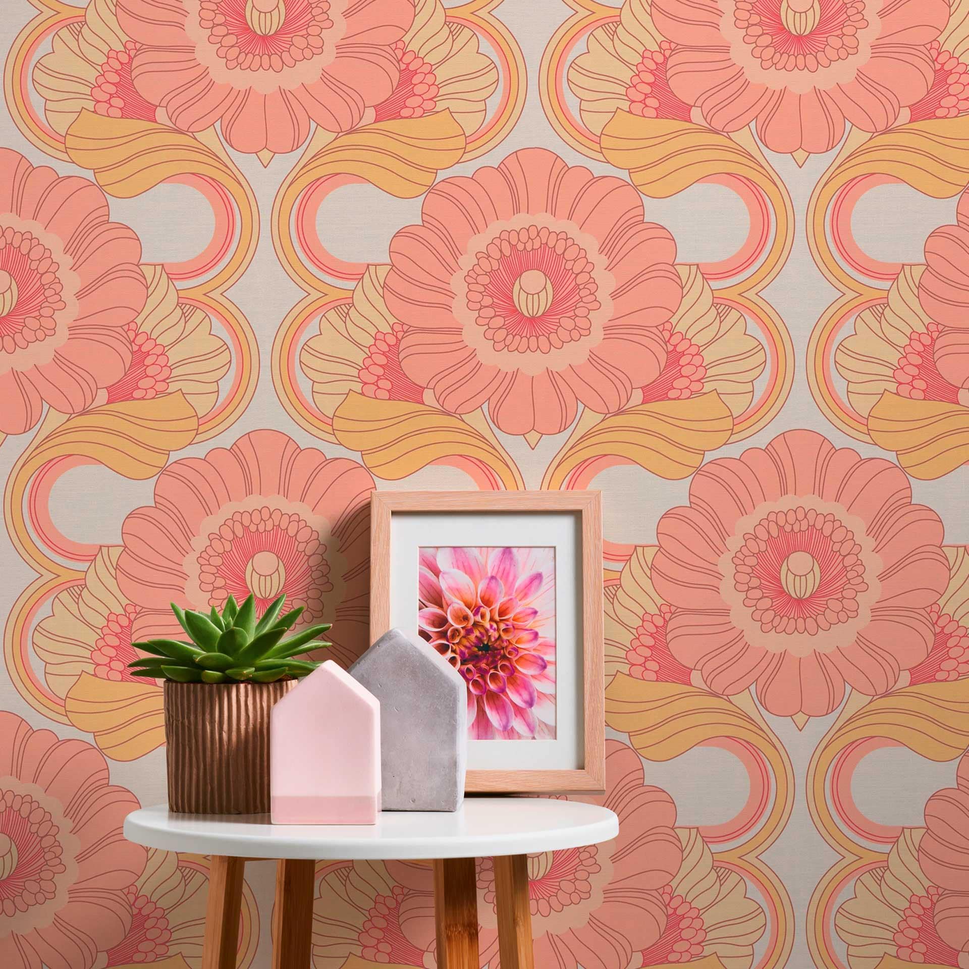 Retro tapet farverigt - Ikke-vævet tapet blomstret retrostil - vintage mønster tapet