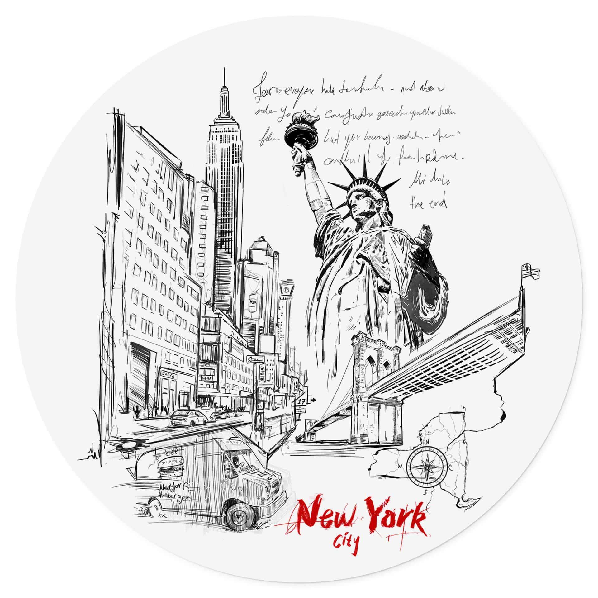 Vinilo decorativo New York Estatua de la Libertad - Blanco y negro - Redondo - Love your City