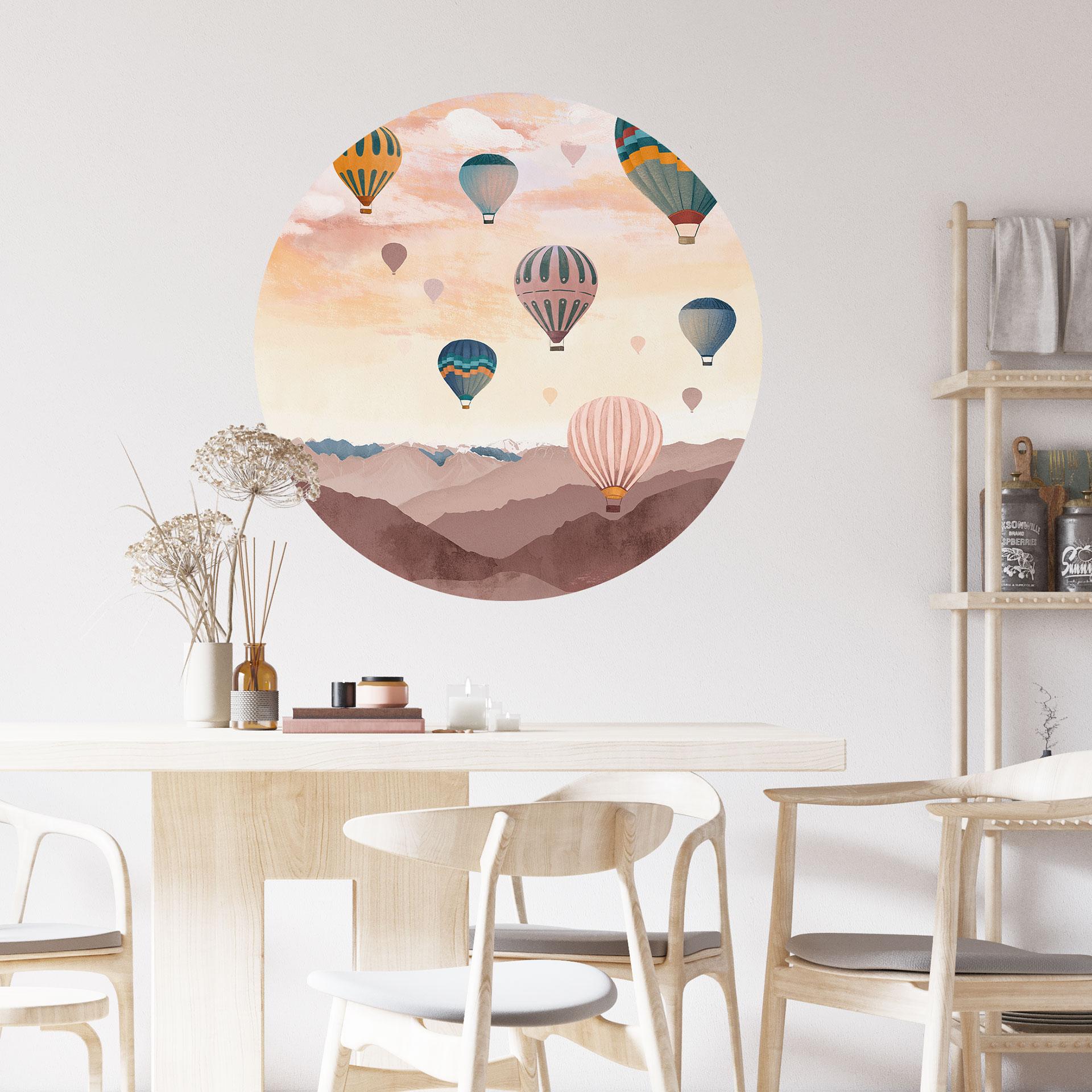 Wallsticker Højt oppe med varmluftsballonerne - Goed Blauw - Round