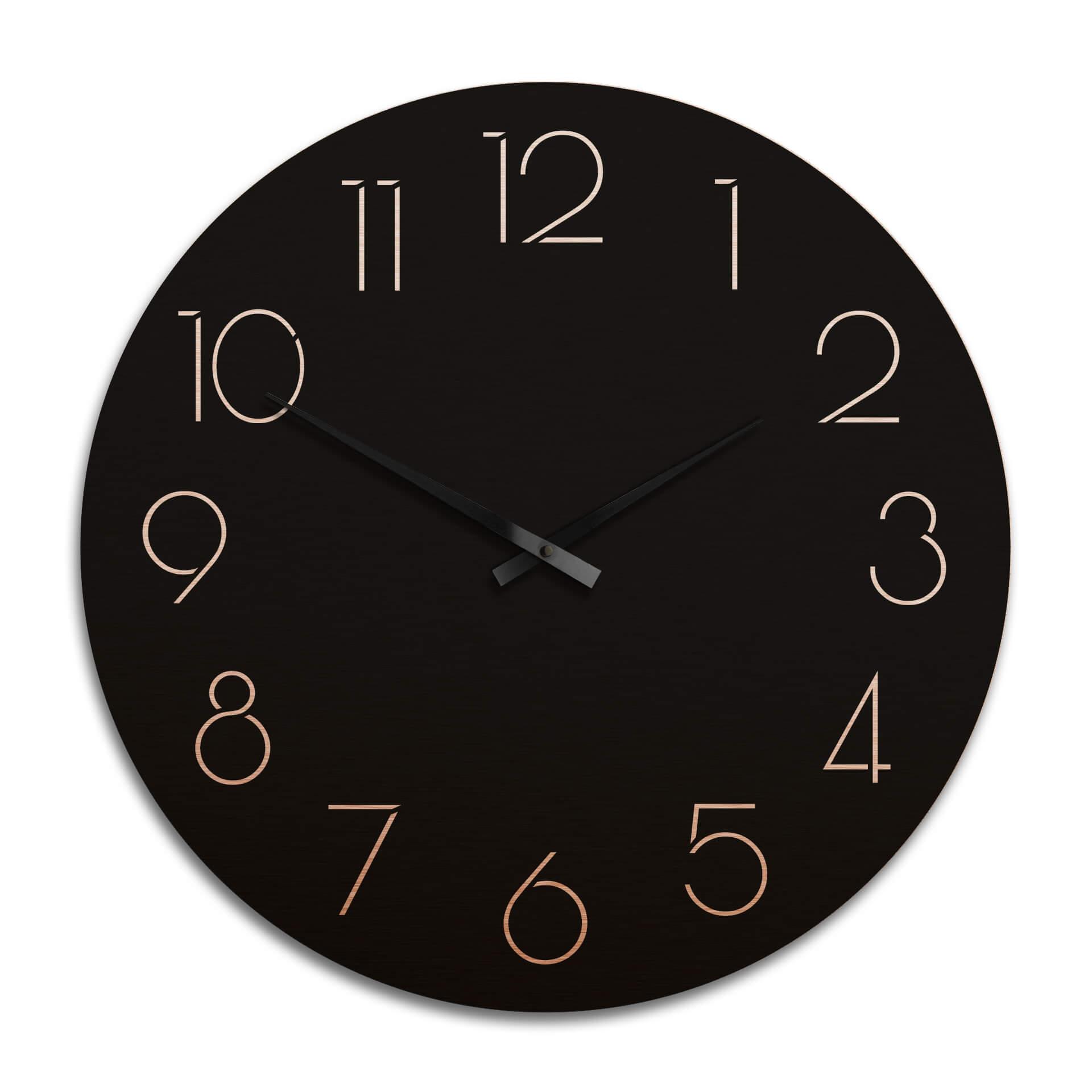 Horloge murale XXL en Alu-Dibond - Cuivrée - Moderne noire avec chiffres - Ø 70 cm