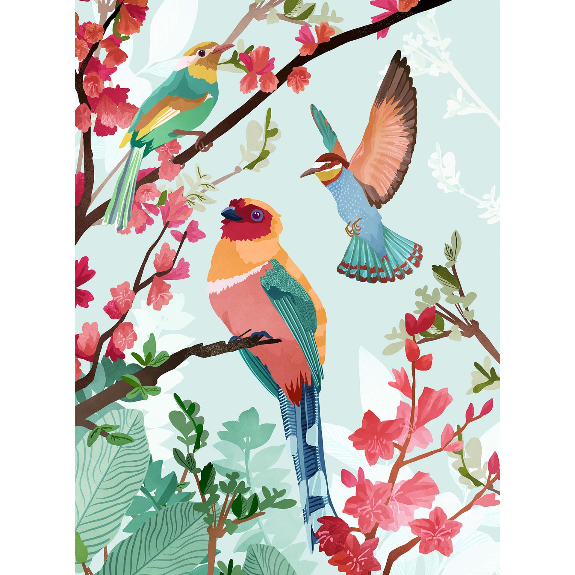 Fotobehang Goed Blauw - Bird in Summer