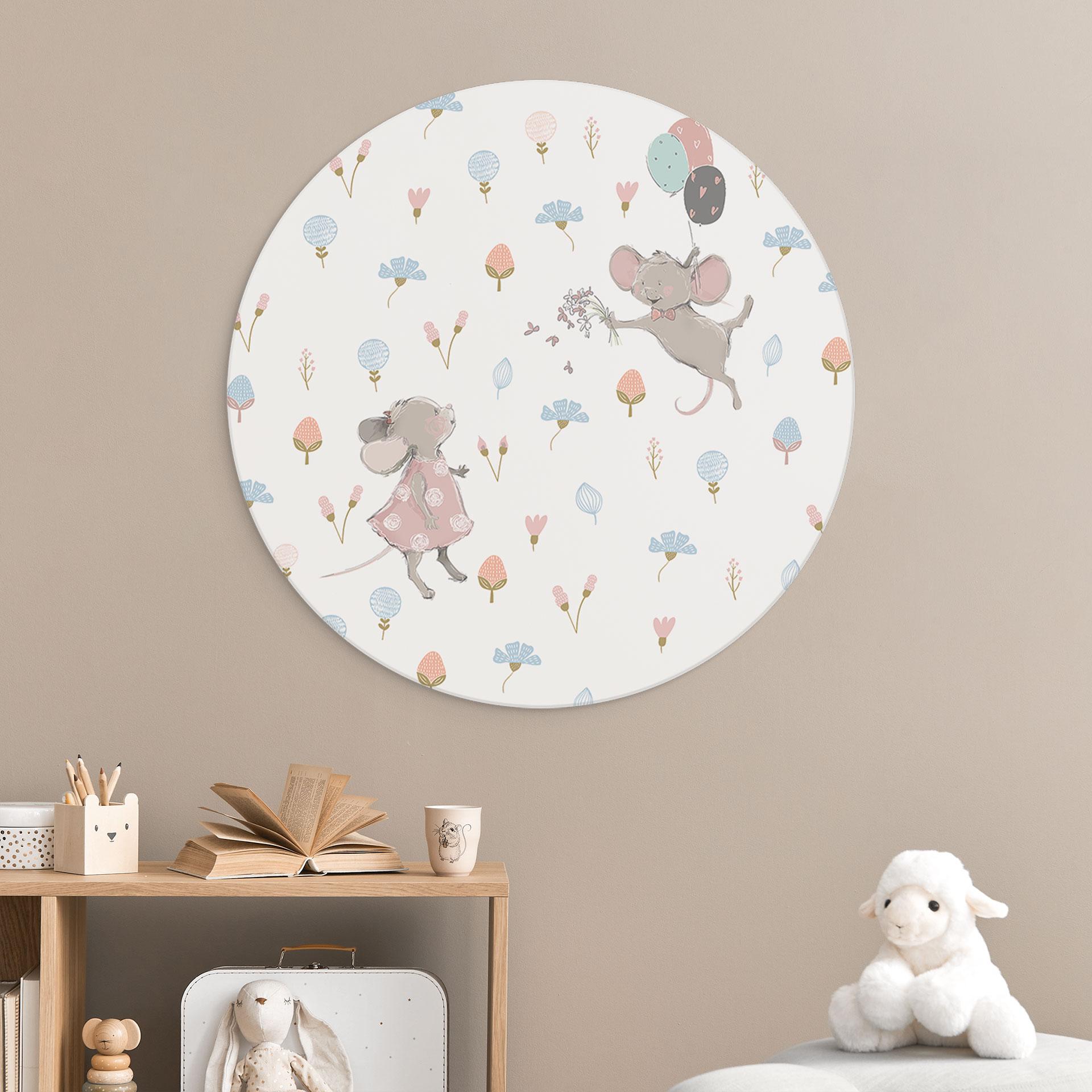 Wandbild Kleine Mäuse mit Luftballons - UN Designs - Rund - Alu-Dibond