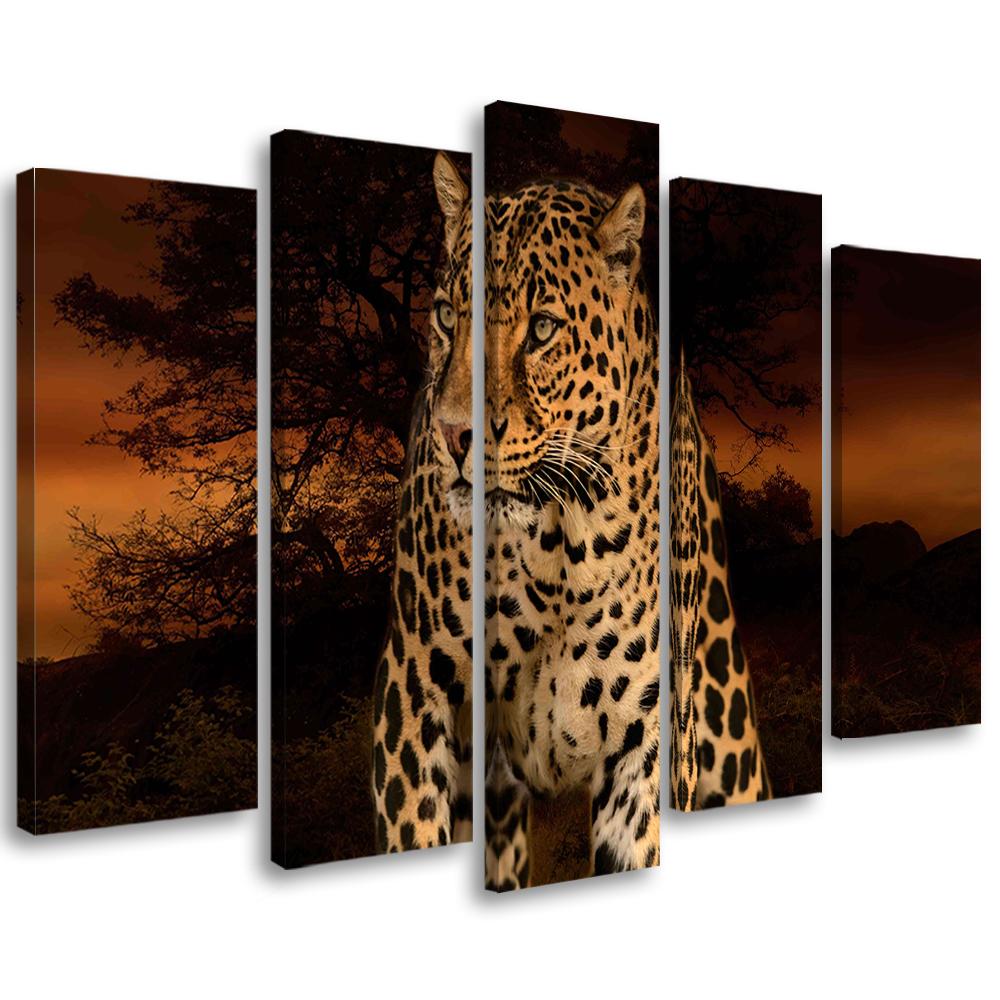5-delt lærredsprint Leopard Panther Cat Safari