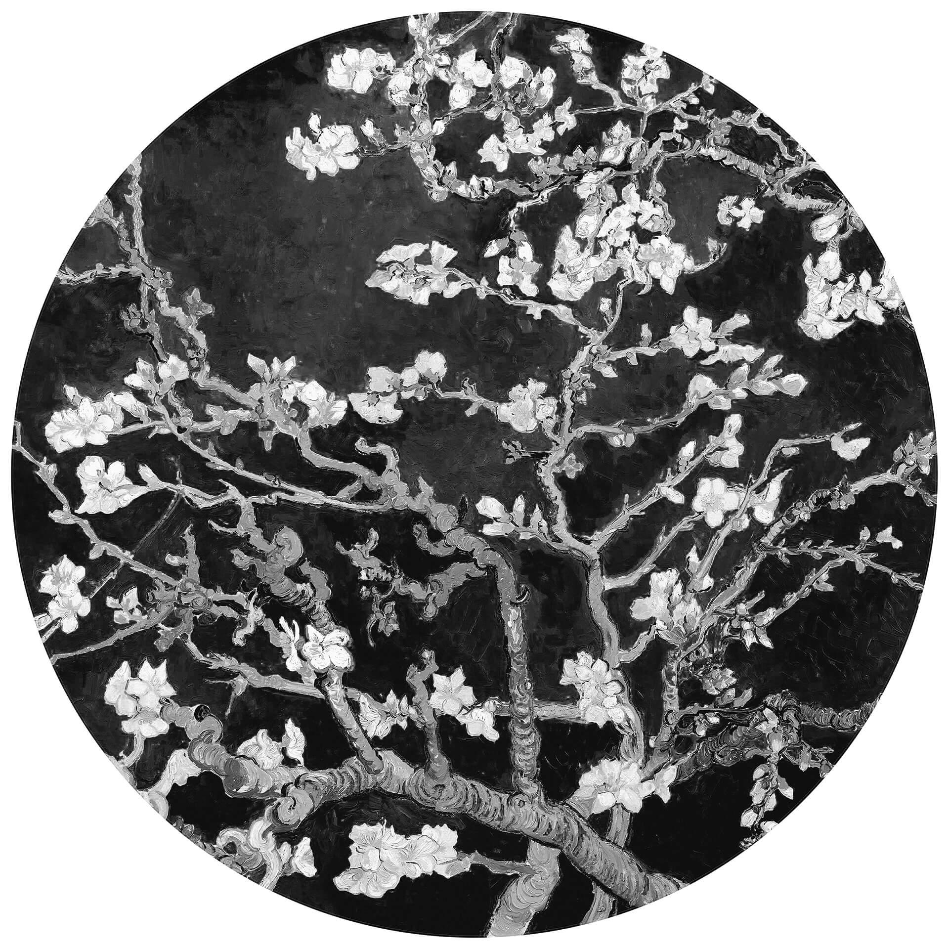 Behangcirkel van Gogh - Amandelbloesem zwart-wit - vliesbehang/zelfklevend vliesbehang