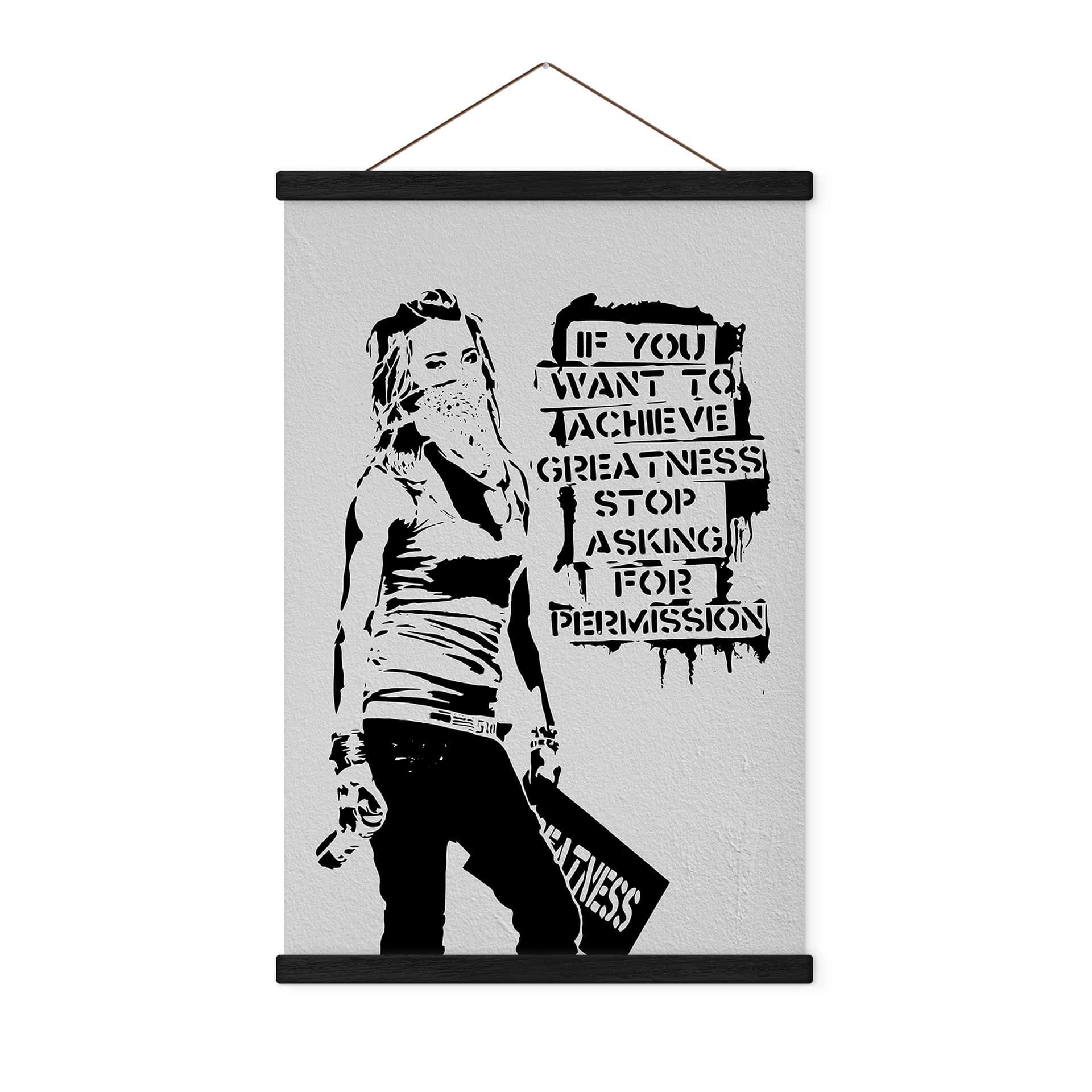 Tekstil plakat Opnå storhed - Banksy