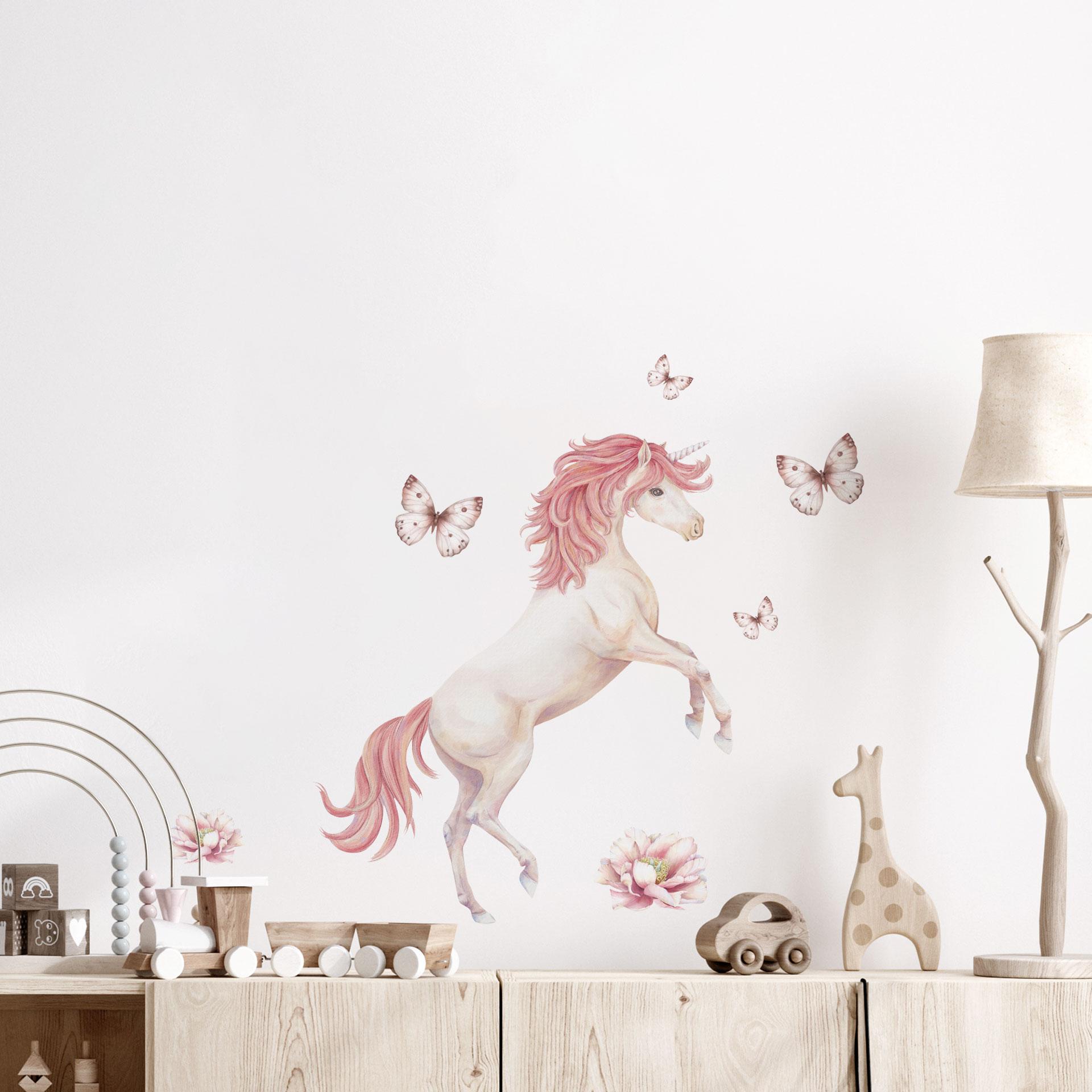 Wallsticker fabelagtig enhjørning med lyserød hale Kikki Belle (7 stk.)