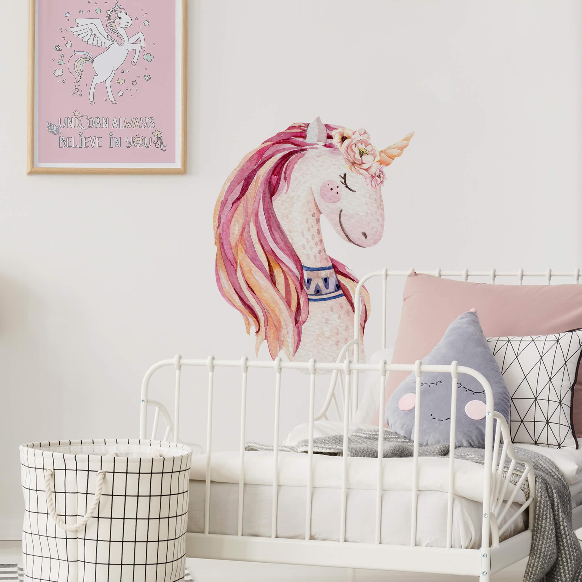 Sticker mural Kvilis - Tête de licorne rose