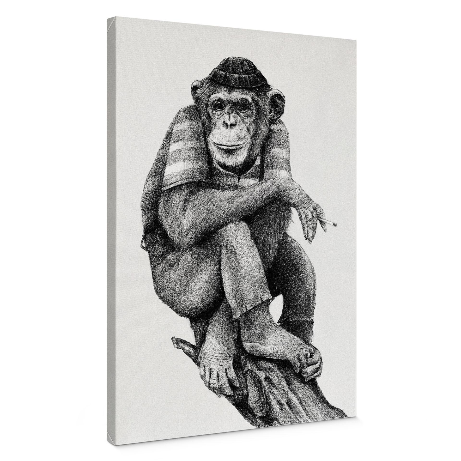 Canvas schilderij Streetstyle aap met sigaret - Koubou