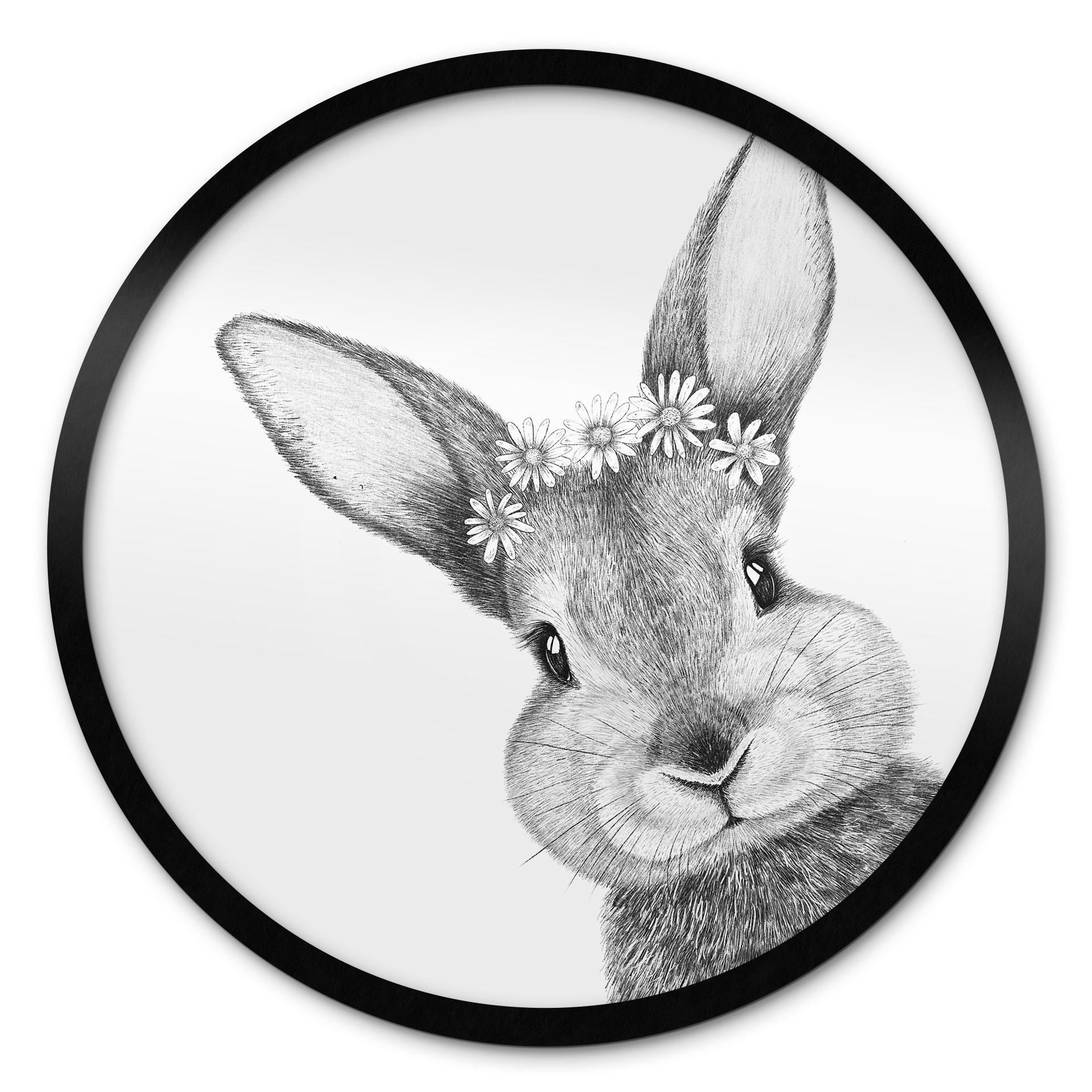 Plakat Sød kanin med kamilleblomster - Korenkova - Rund