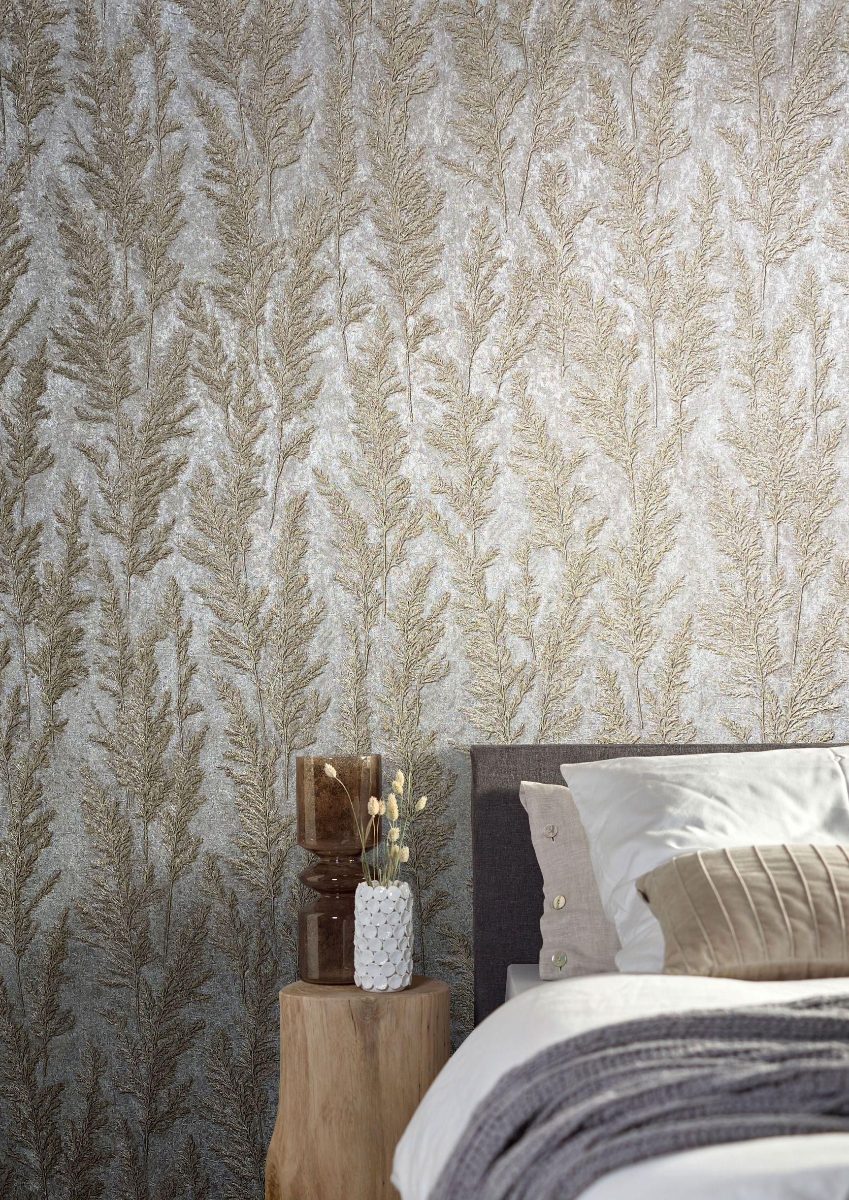 behangpapier met bloemen en vlies Natural Opulence in beige
