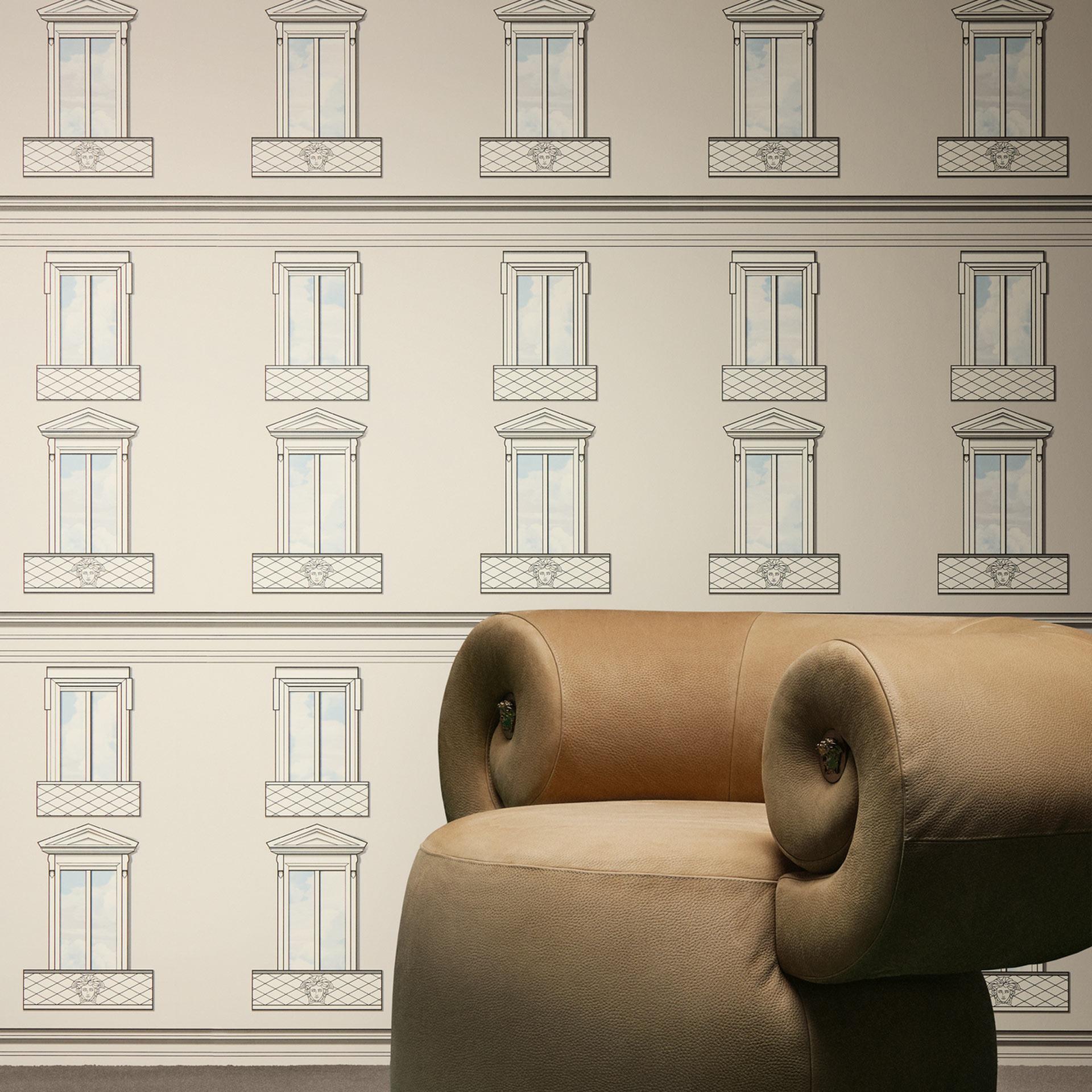 Versace Ikke-vævet tapet Palazzo No 12 vinduesfacade beige grå neo classic