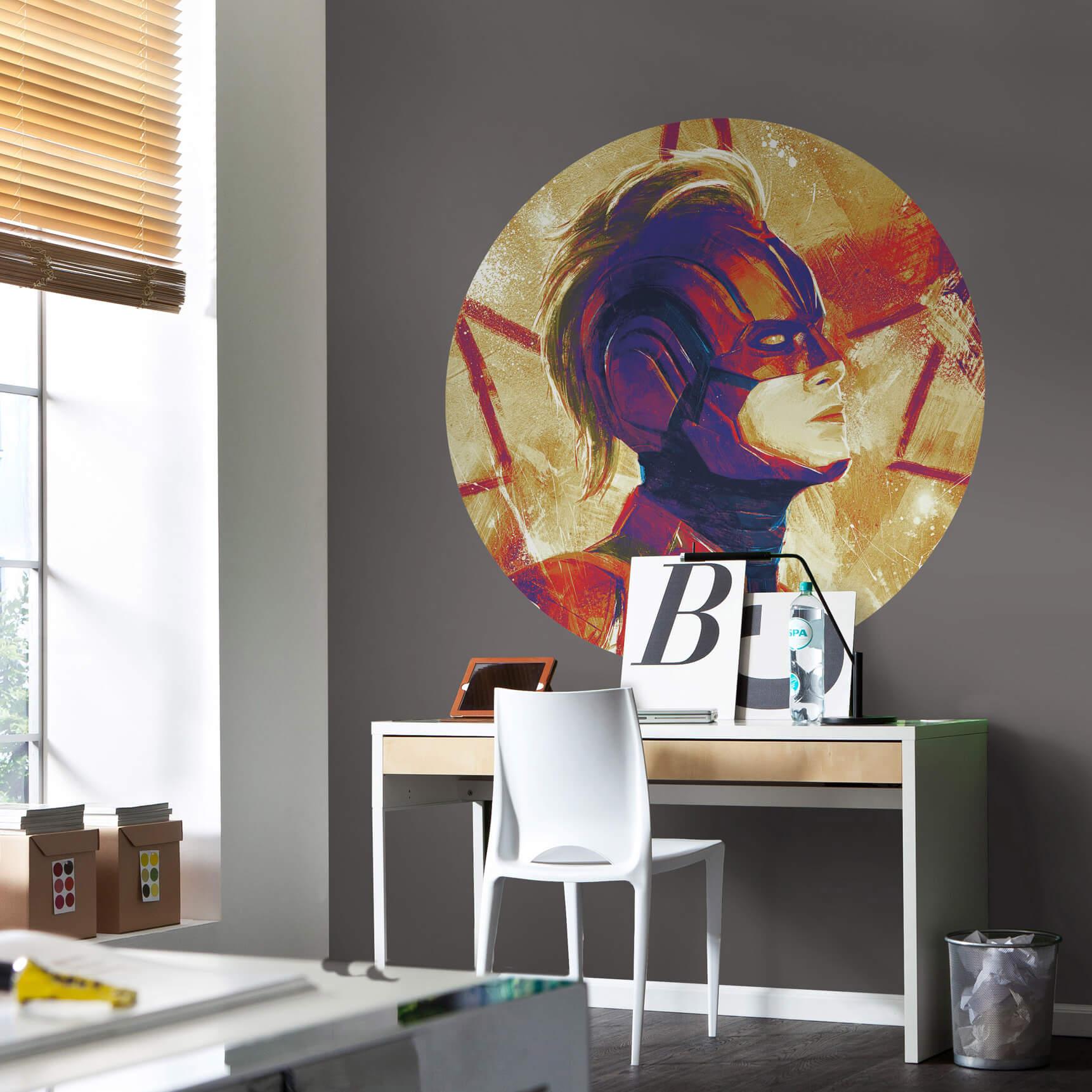 Zelfklevend Vliesbehang - Avengers Painting Captain Marvel Helm - 125 x 125 cm