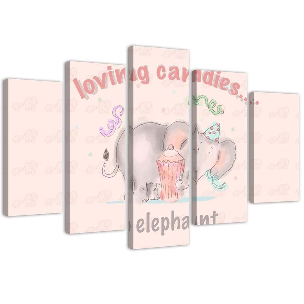 5 stykke lærredsprint Pink Elephant